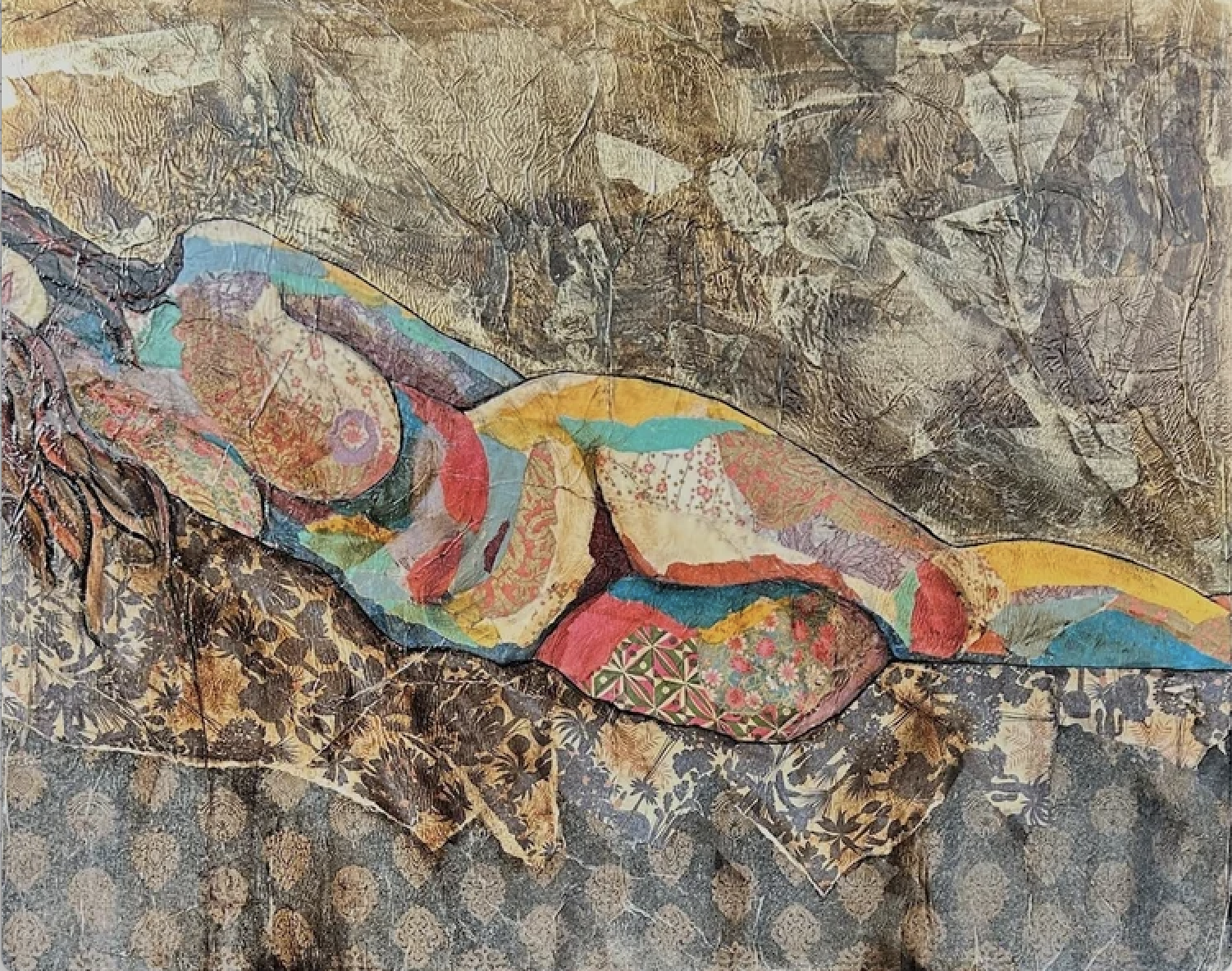 Clair 60x76cm,  Mixed Media with Collage and Copper Leaf 