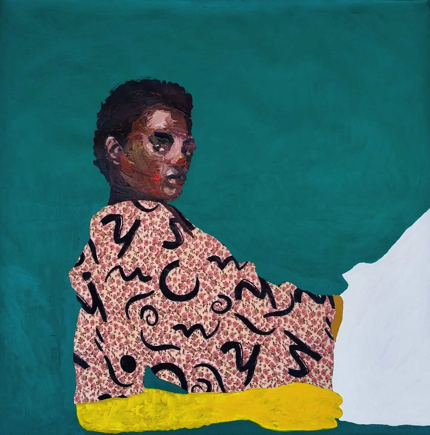 Introspect, Acrylic and Fabric on Canvas, 122 x 122cm, 2026