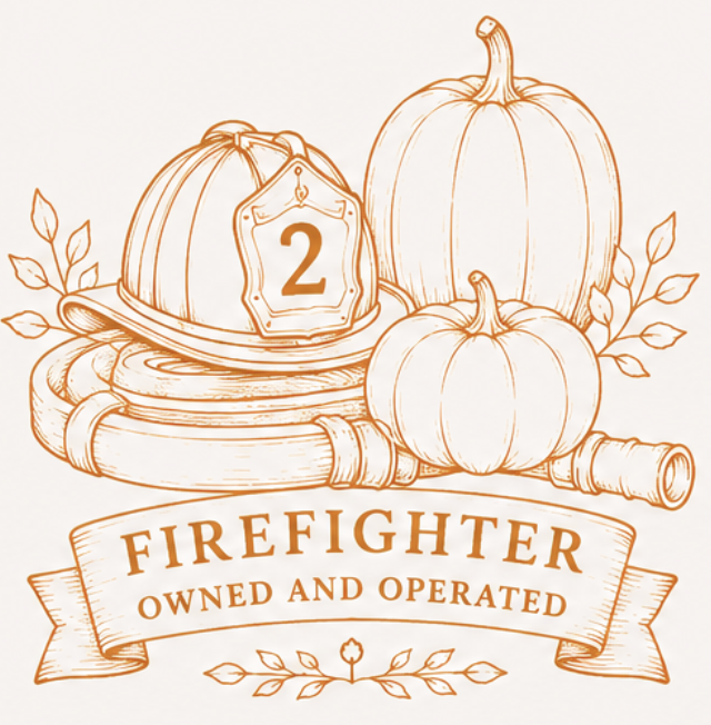 Firefighters delivery and setup pumpkins