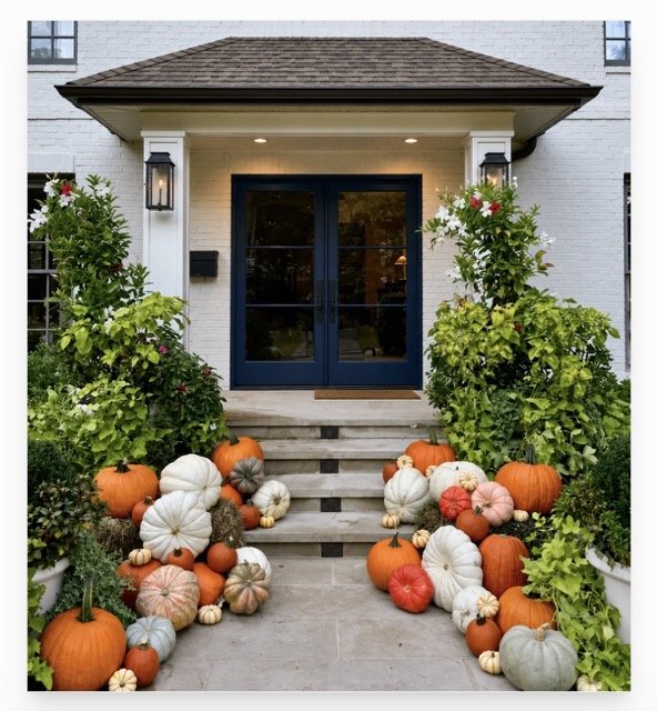 Front porch display with pumpkins for the sexy Fall Season