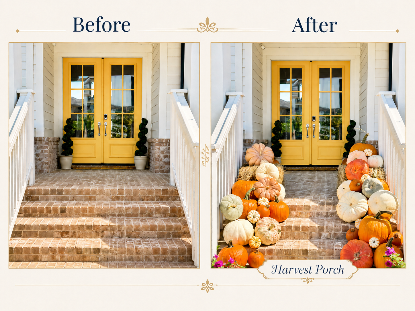 Front Porch without pumpkin display and with pumpkins