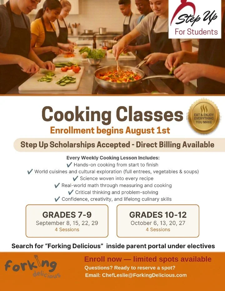 What if your child came home excited about cooking... and confident enough to make dinner?

This isn't just another cooking class.

Students cook every week, explore cuisines from around the world, discover the science behind food, use real math in t