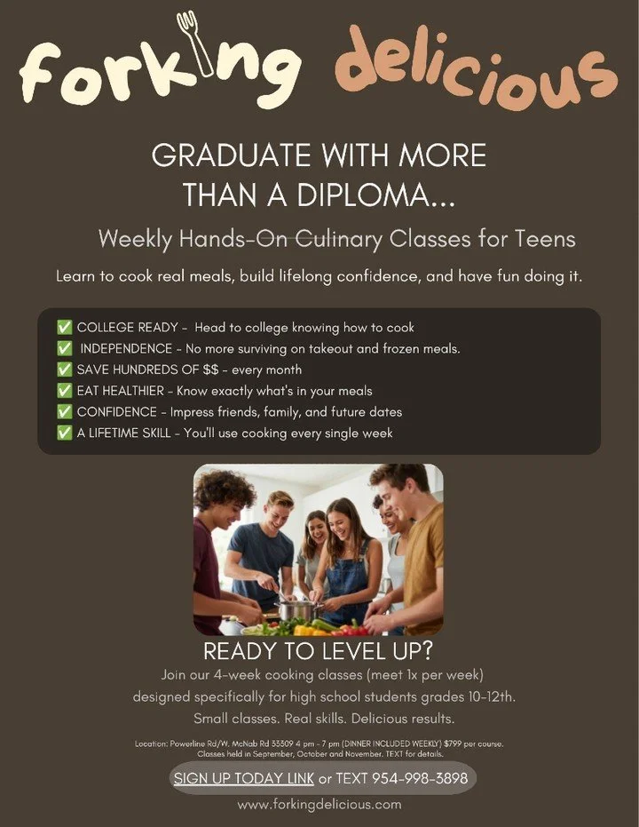 HEY BROWARD TEENS &mdash; GRADES 10&ndash;12! 👋 What if your next hangout happened in the kitchen? 😎

Come with friends&mdash;or come on your own and meet new teens while you cook.

Cook together. Eat what you make. Have fun. And learn skills you&r