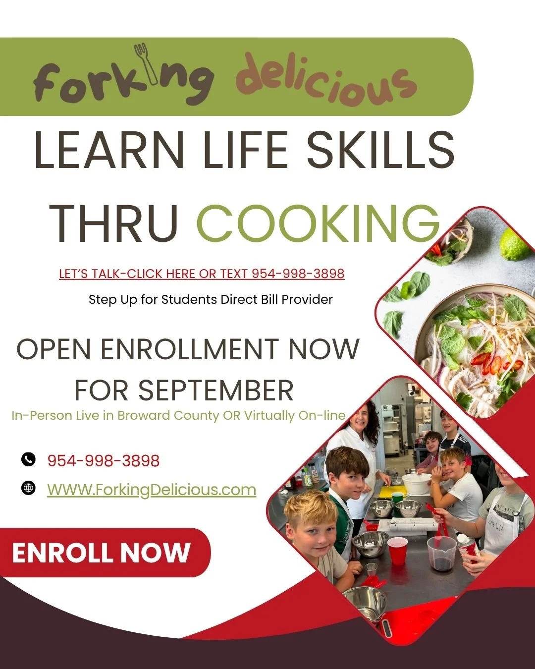 Learn Independence. Build Life Skills. Learn to Cook.  ENROLL TODAY!

📍 In-Person Classes in Broward County
💻 LIVE Virtual Online Classes Available

CALL OR TEXT: 954-998-3898