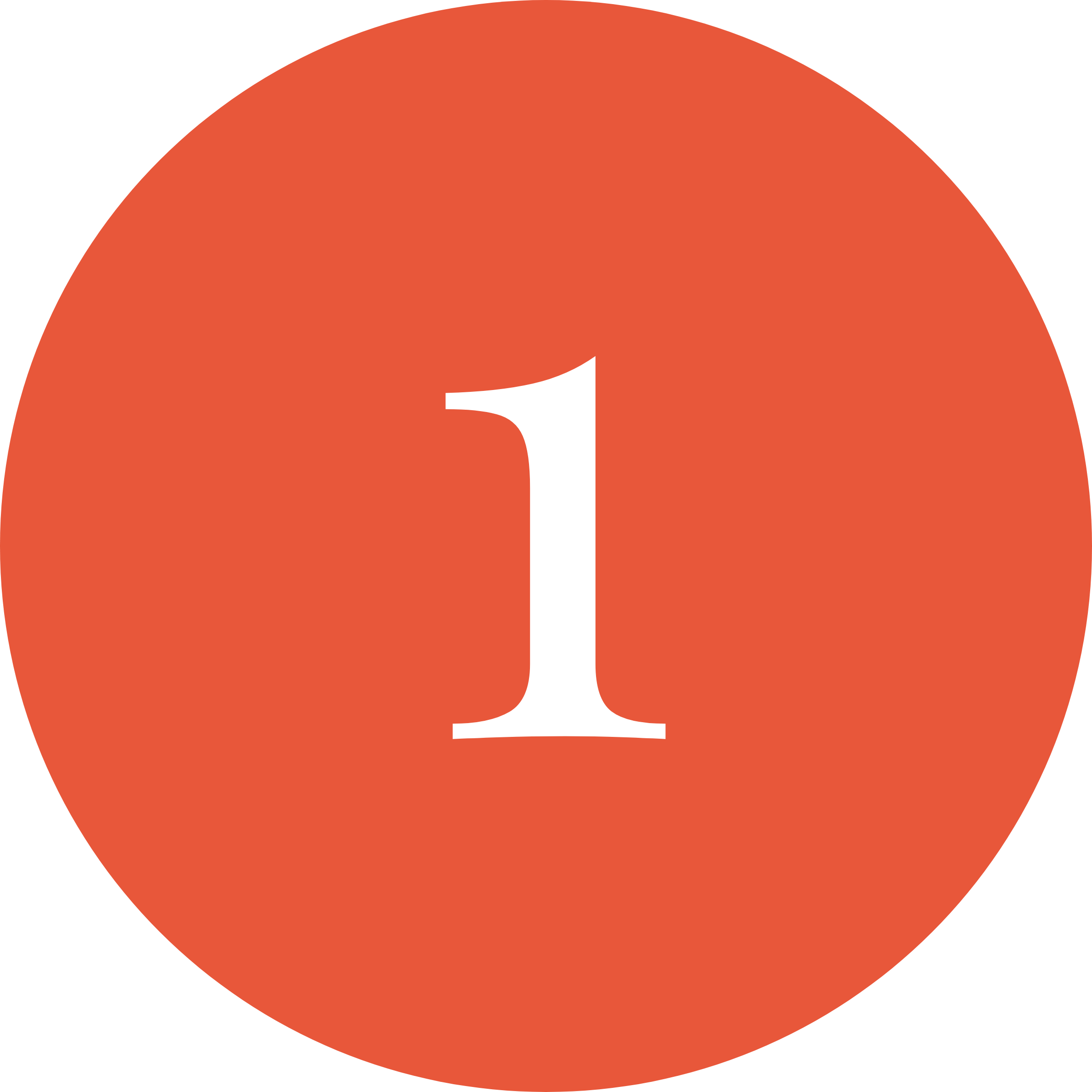 An orange circle with a white number one in the center.
