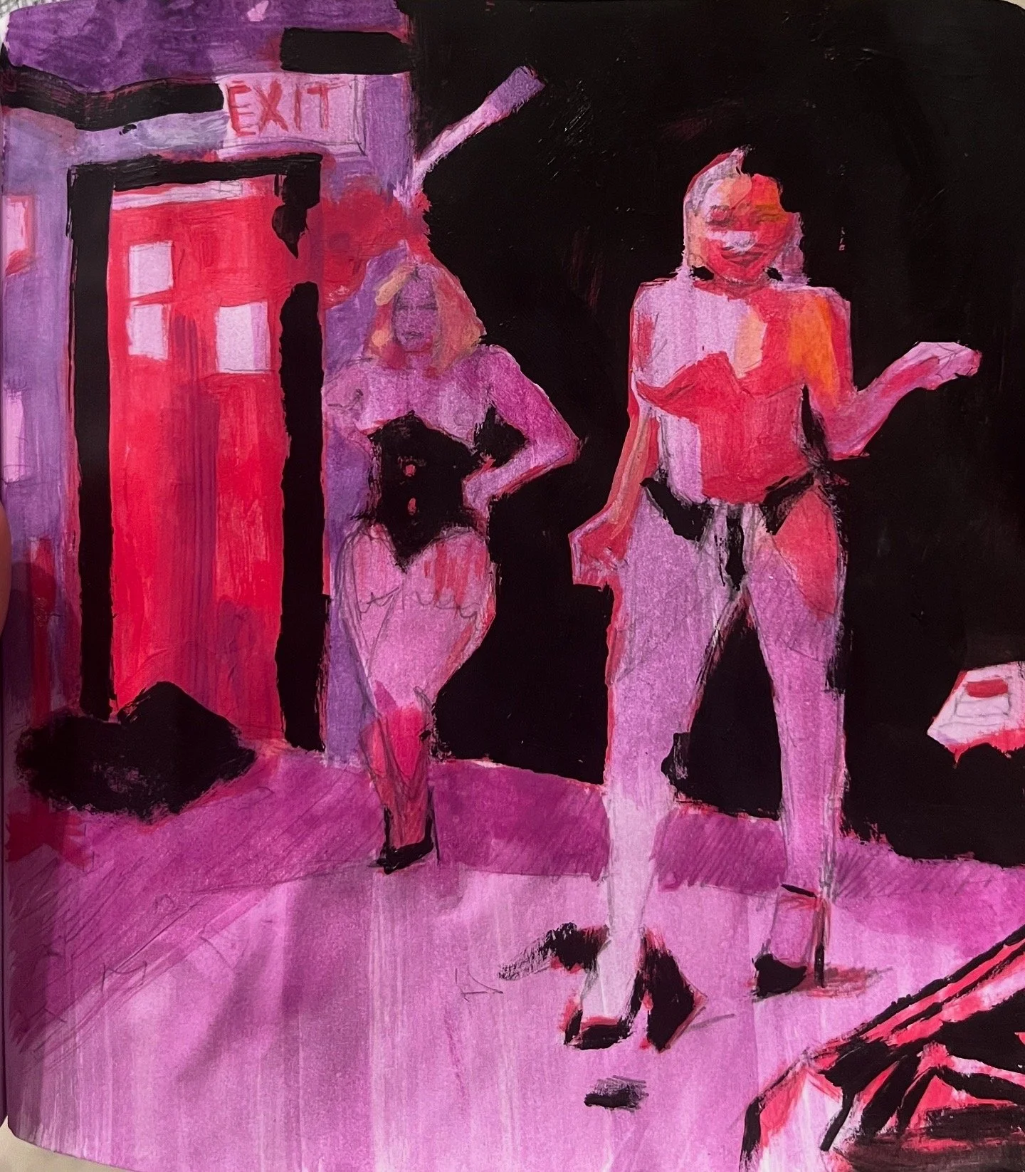 “NYC Burlesque Show”, 12cm x 12cm, Watercolor on Paper.  SOLD