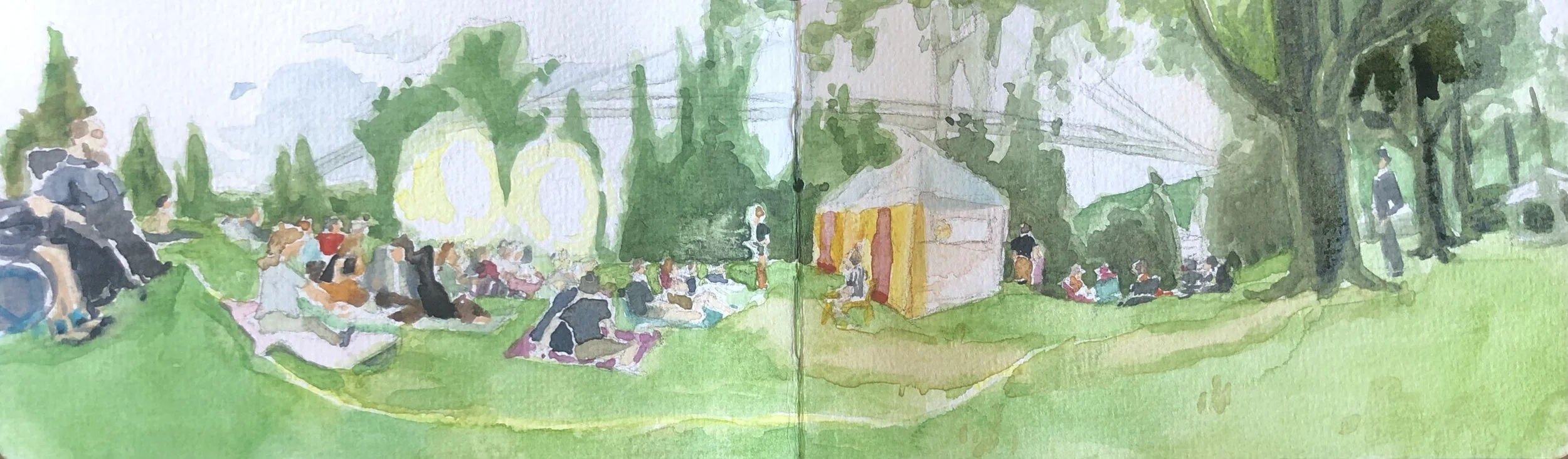 “Festival in Summer”, 9cm x 25cm, Watercolor on Paper.  Not Available