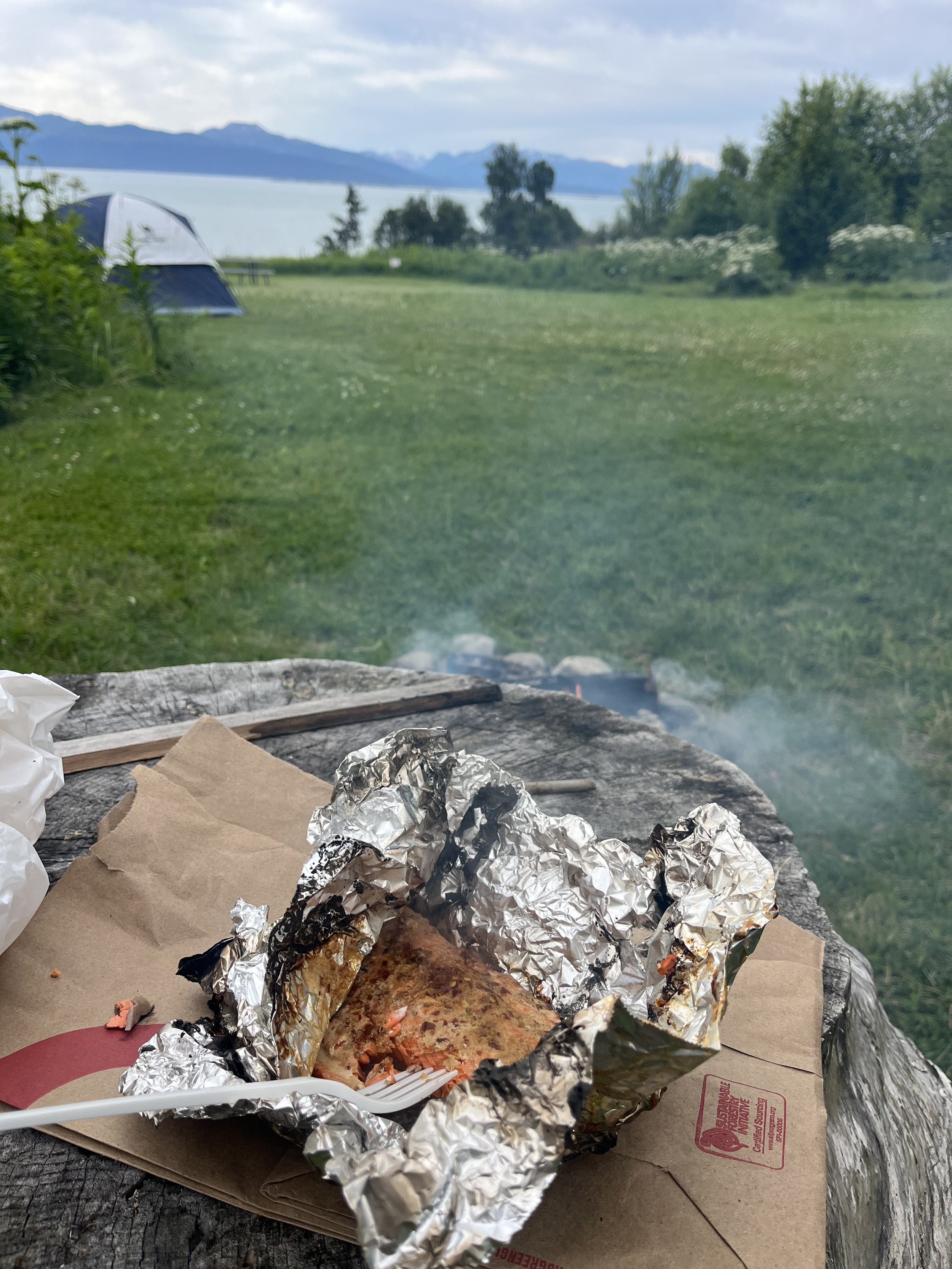 When all you have is the freshly caught salmon fillet, silver foil, and enough wood to start a fire...