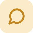 A speech bubble icon on a light beige background.