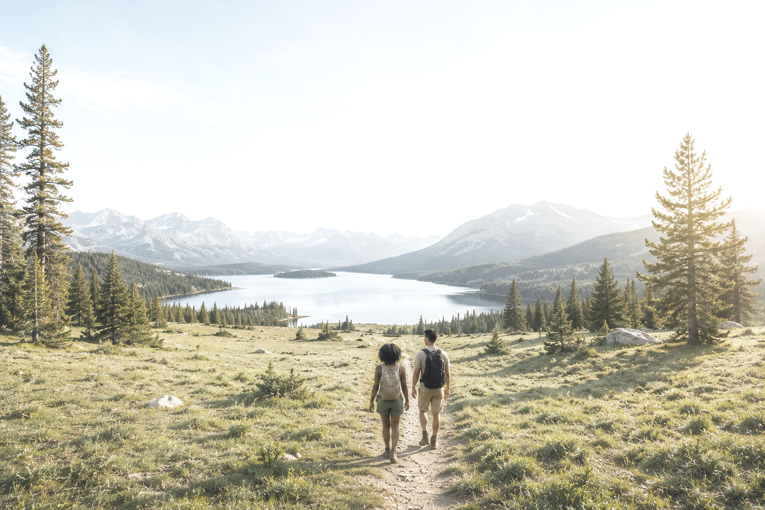 Couple walking together through nature, representing intentional partnership on a journey of premarital counseling and relationship counseling to develop healthy communication, commitment, and mutuality for a lasting, secure, healthy relationship.