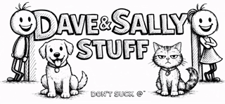 Dave Sally Stuff characters with Atom the dog and Mot the cat - Dont Suck at - For people who refuse to quit