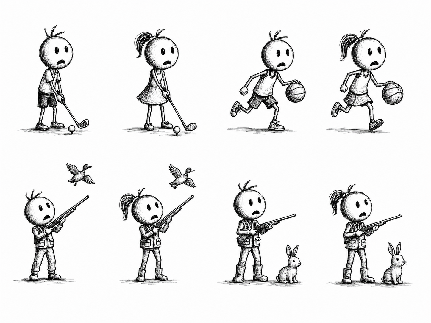 Dont Suck at hunting basketball golf - HennWae - stick figure activity sample board - Dave Sally Stuff