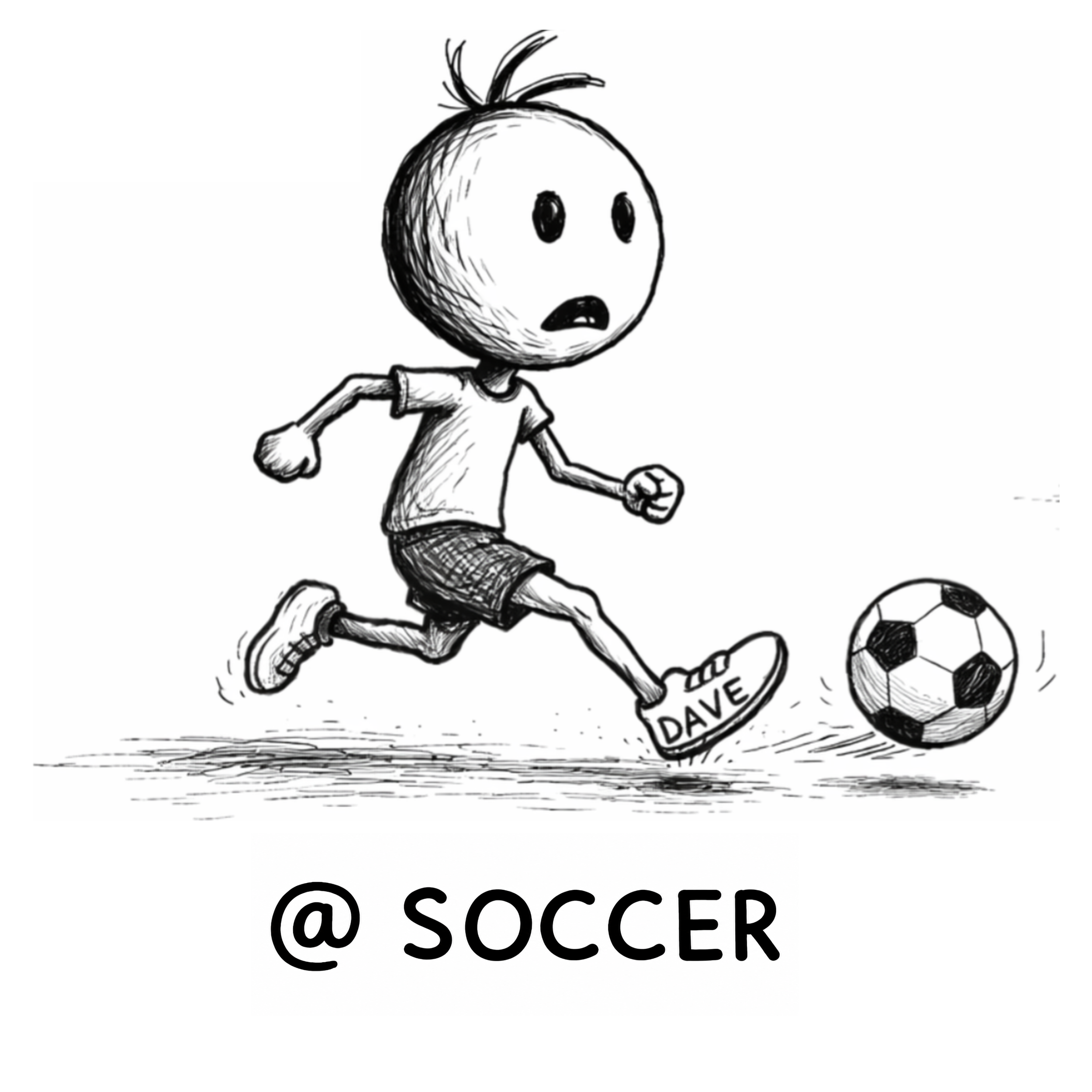 Dont Suck at Soccer - stick figure kicking soccer ball - Dave Sally Stuff