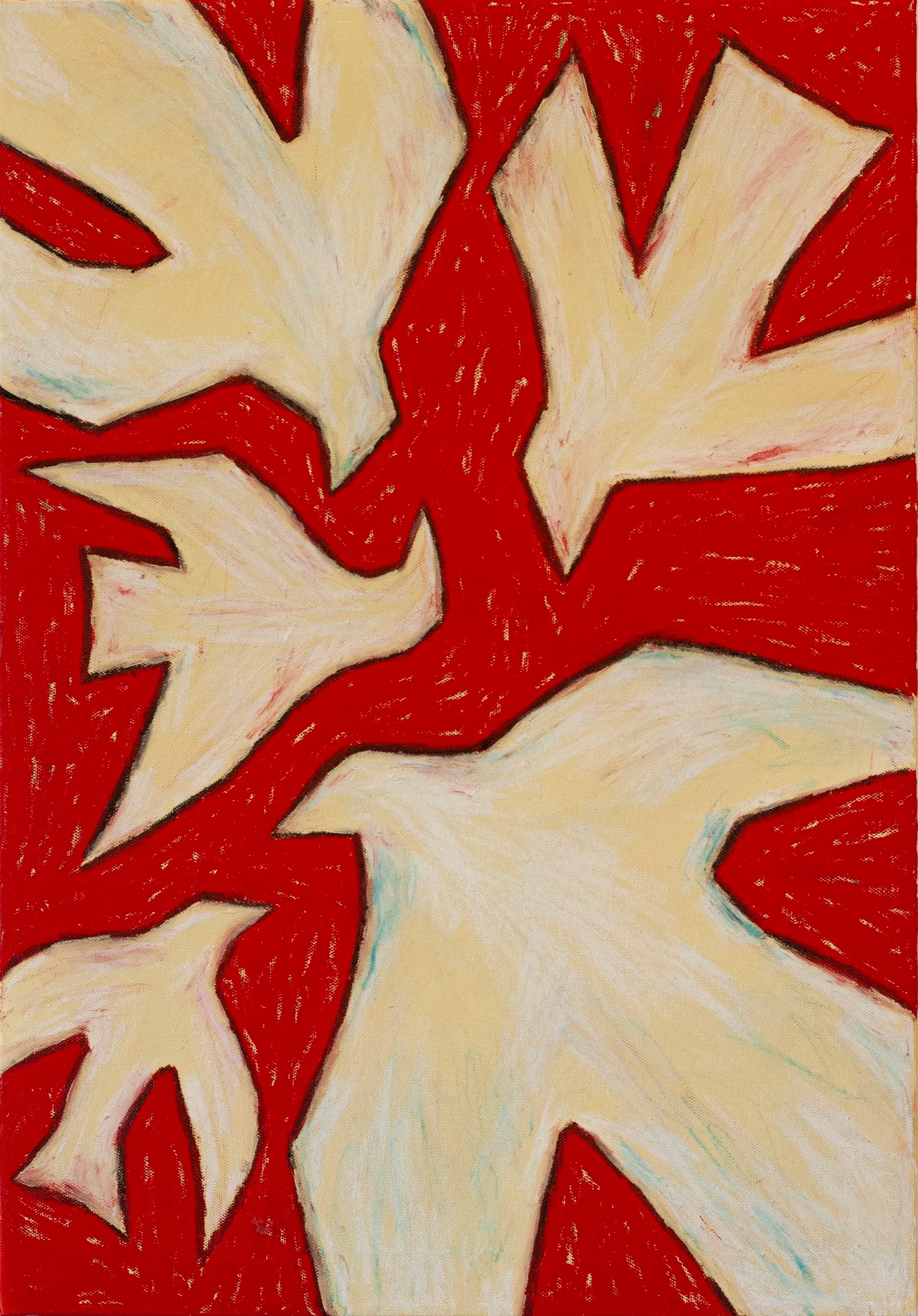 "Birds on red" (2024)
Acrylics, charcoal, oil stick, oil pastel and pencil on canvas