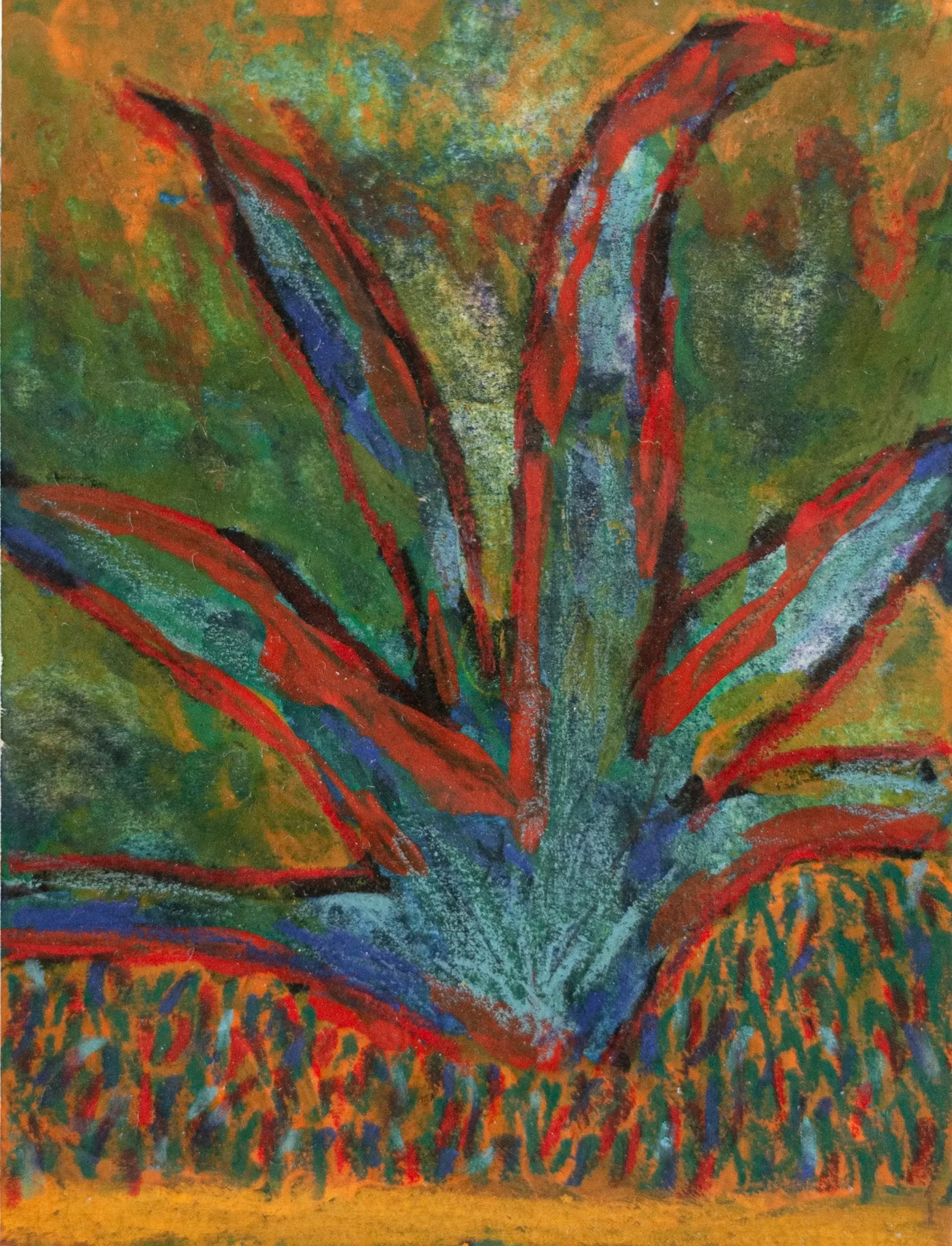 "Plant I" (2025)
Watercolour and wax pastel on paper
∼6 x 7.9 cm (total sheet dimensions: ∼9 x 13.9 cm)