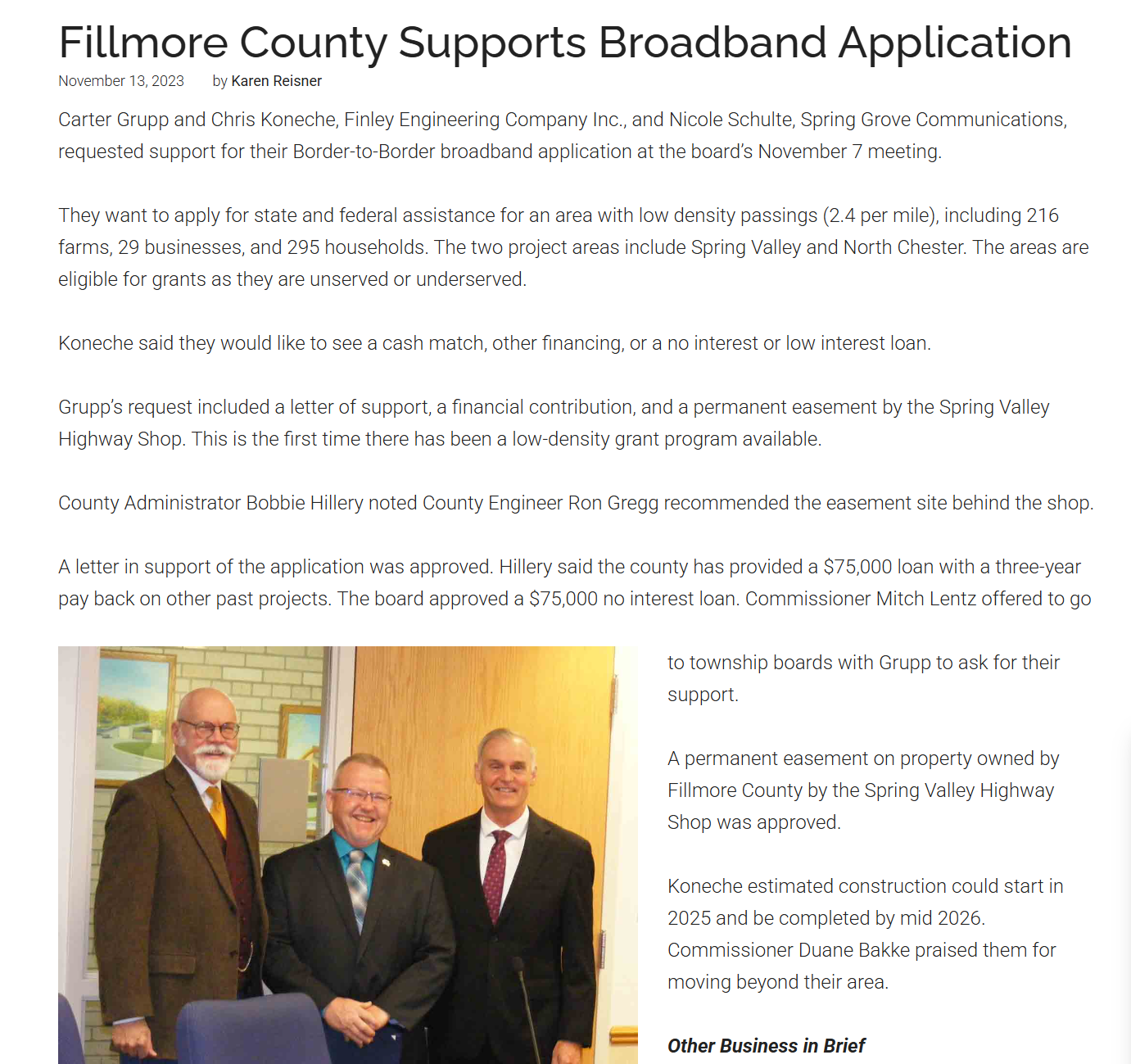 Fillmore County MN Broadband Project