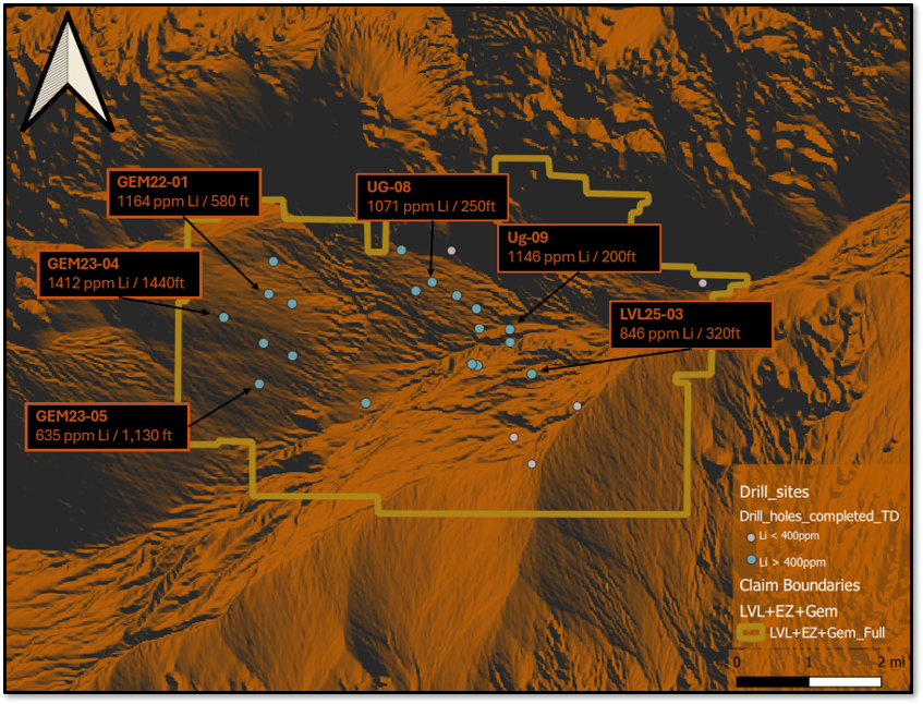 Drill Result Map for Lida Valley lithium project a B&N Mining Company Property