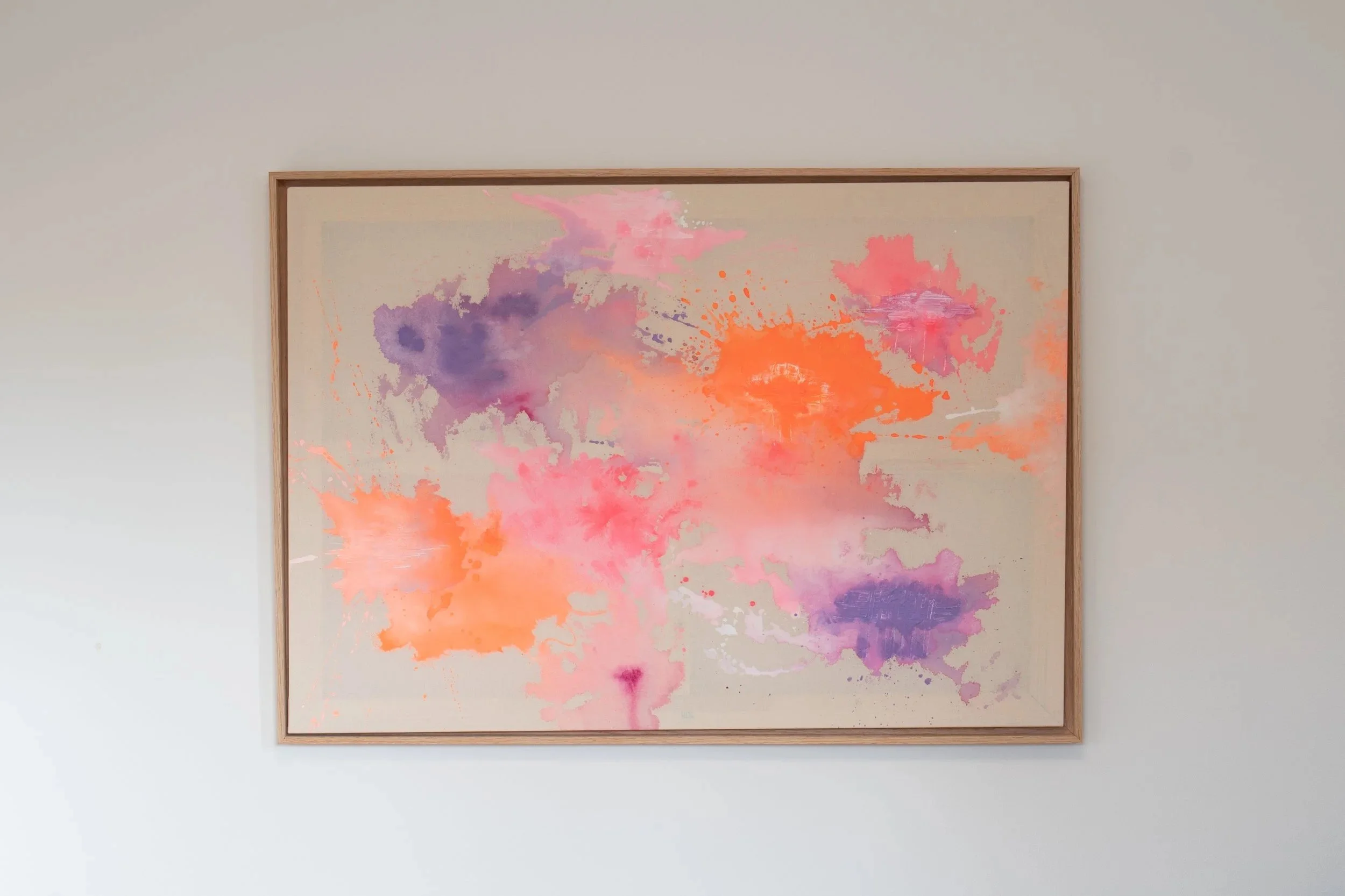 Serie - Neon in Suspension | Name - Gentle Impact | Size - 70 x 100 cm | Price - 300 € | Frame Oak (excl. Frame, on request)