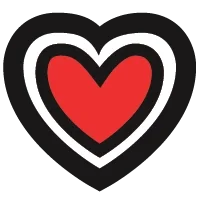 Pixel art depiction of a red heart with a white outline and black background.