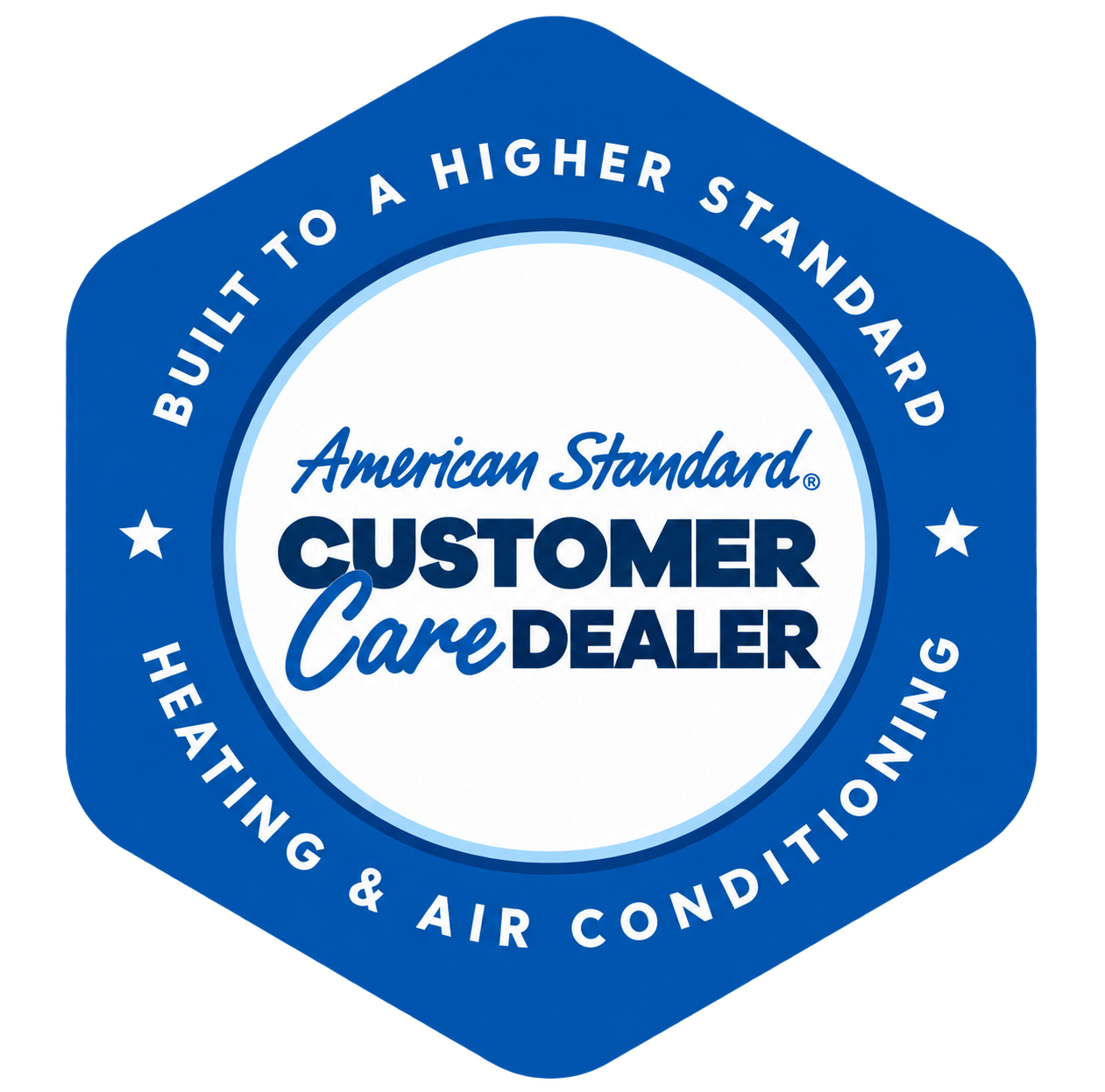 American Standard Customer Care Dealer heating and air conditioning certification badge.