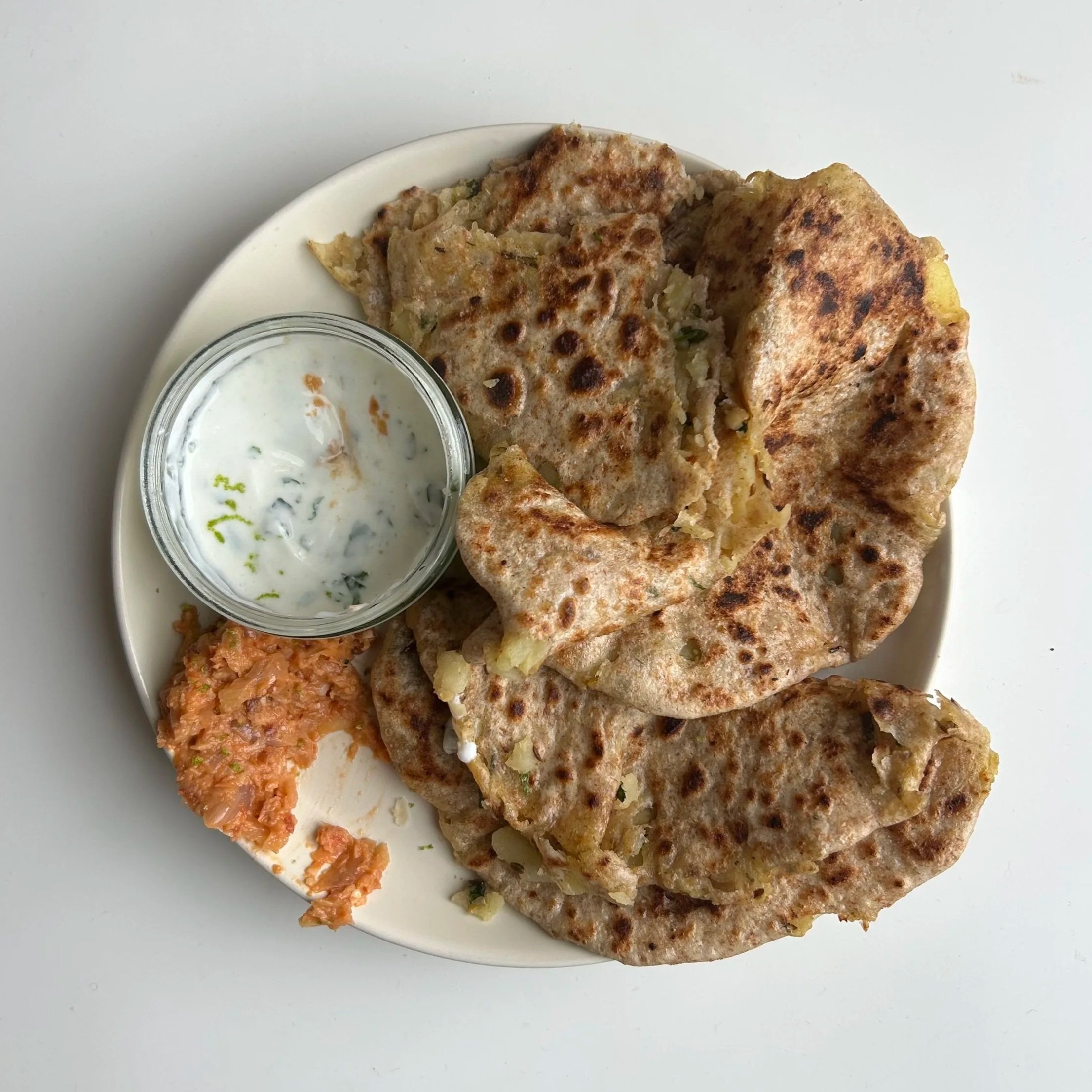 Aloo paratha &amp; Sichuan peppercorn chilli garlic chutney 