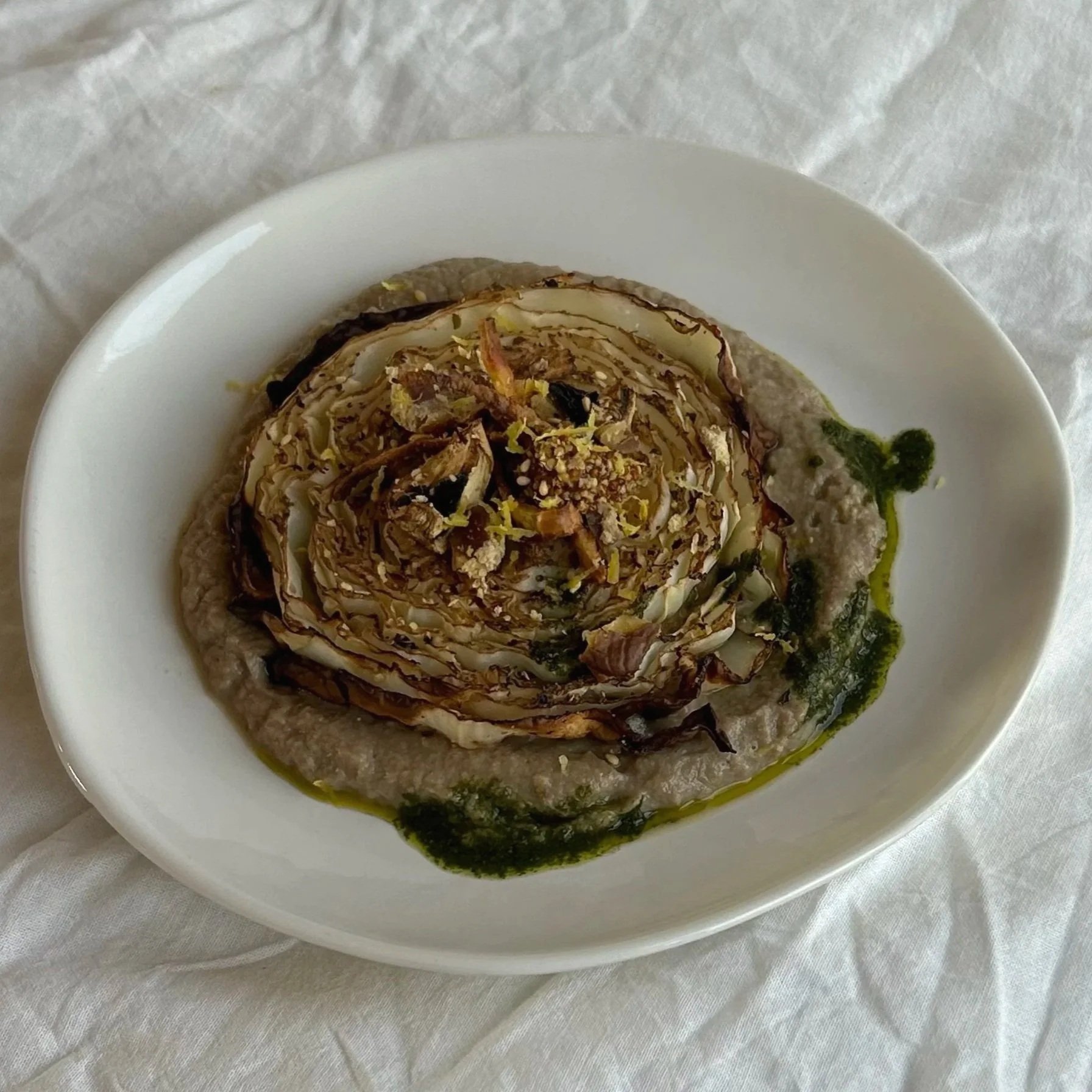 Miso mushroom sauce cabbage steak 