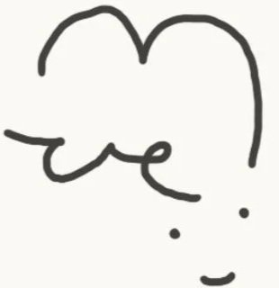 A simple, abstract black line drawing with some curved and straight lines, and two small dots, on a white background.