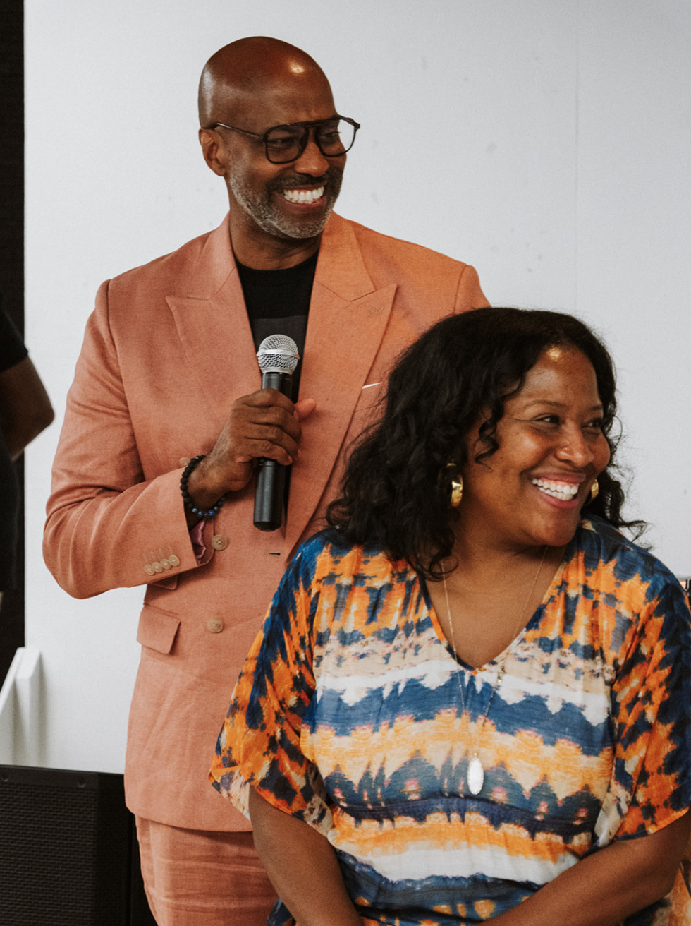 Dwayne E. Brown and Lori Joe Brown at a Brownstract Art Studio event.