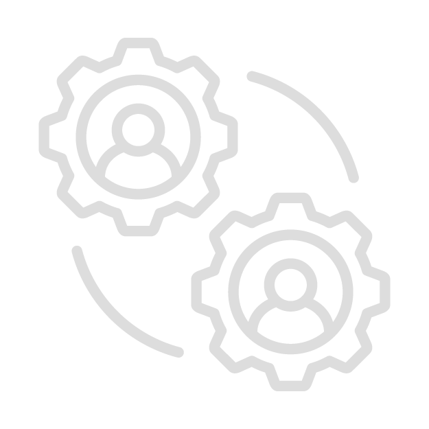 Icon representing teamwork or connection, showing two gears with user profile symbols inside, building strong teams and effective government for the accomplishments of George Bray for McCracken County Judge Executive Kentucky