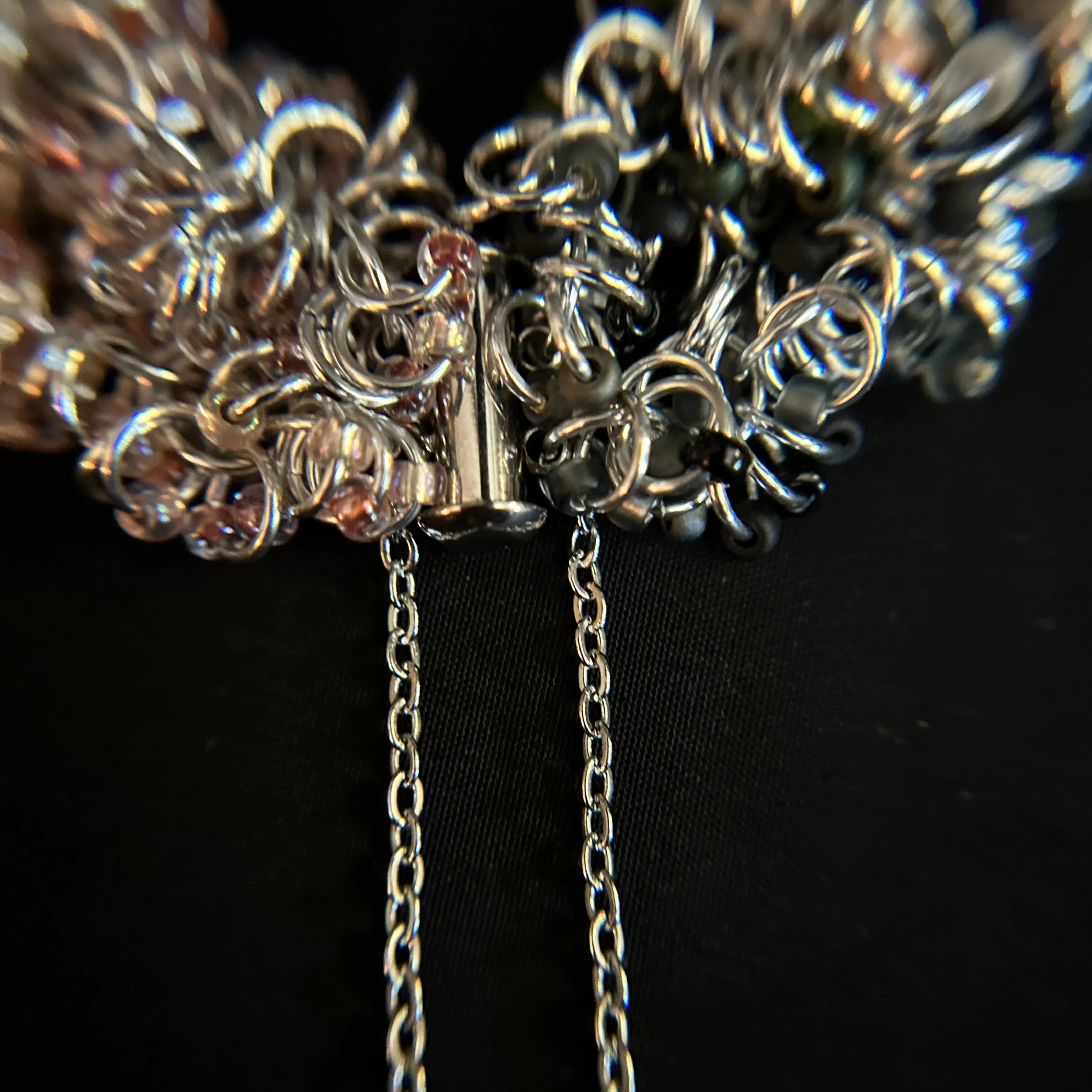 “Close-up of the slide‑lock clasp and safety chain on the Blue Ridge Autumn bracelet.”