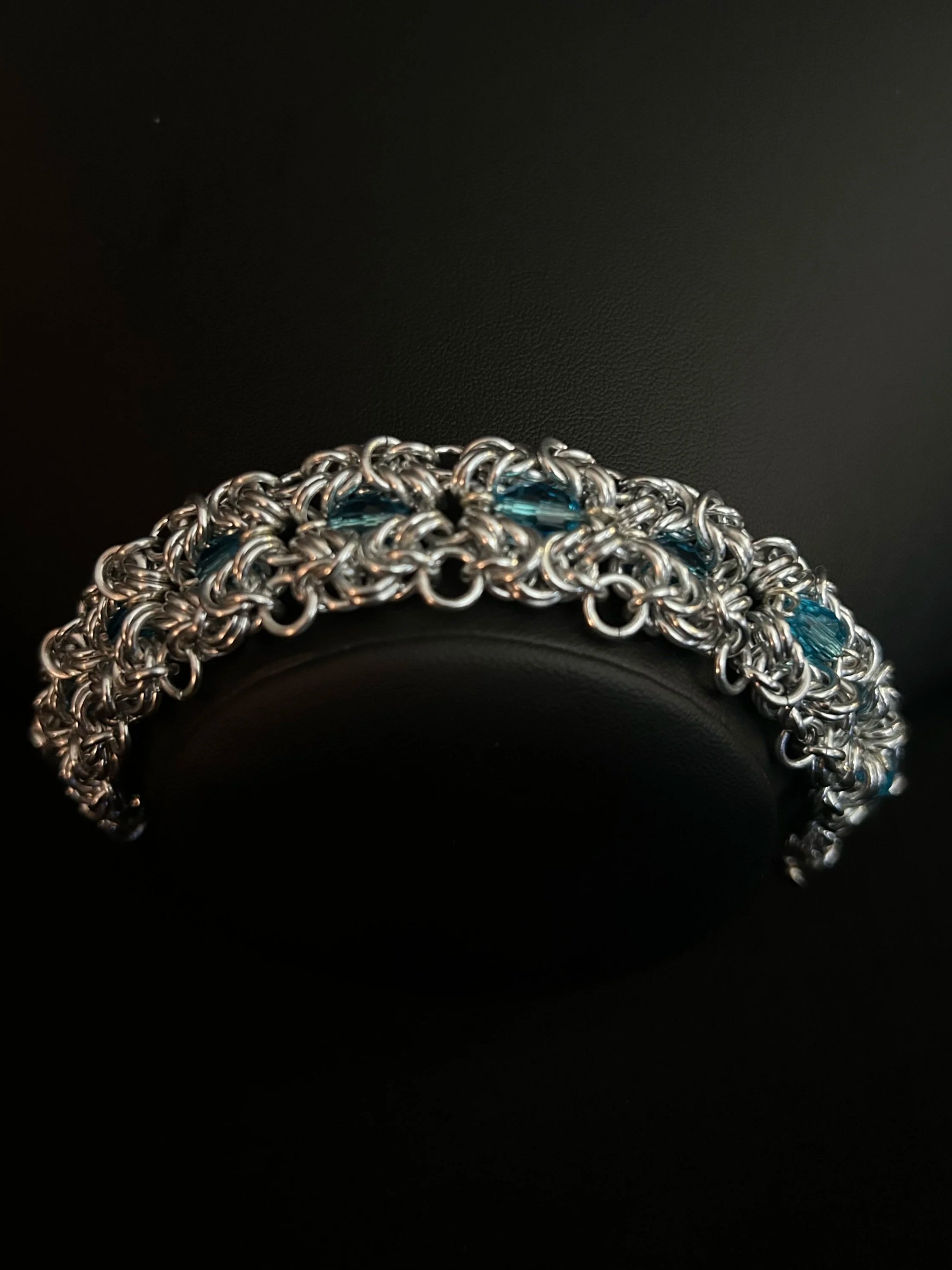 Silver Byzantine chainmaille with turquoise beads