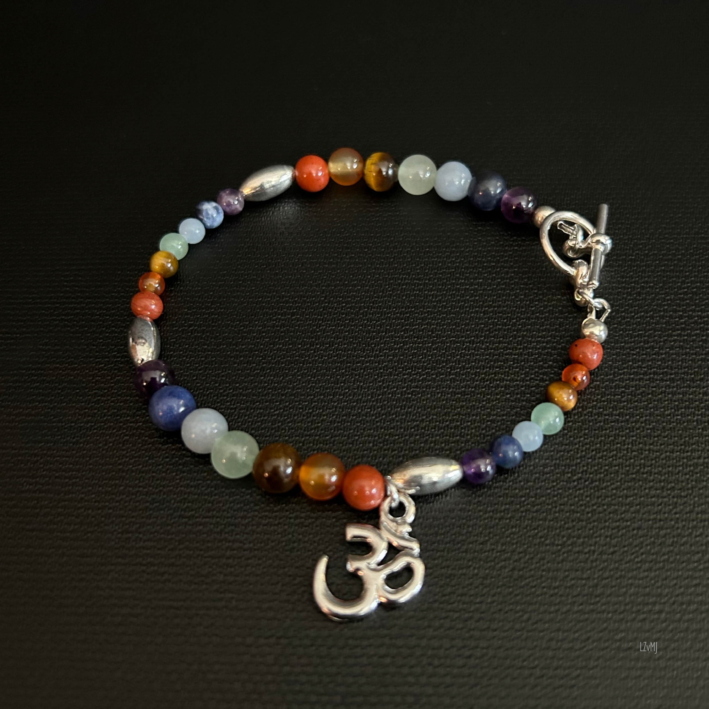 Close-up of the silver toggle clasp and connecting beads