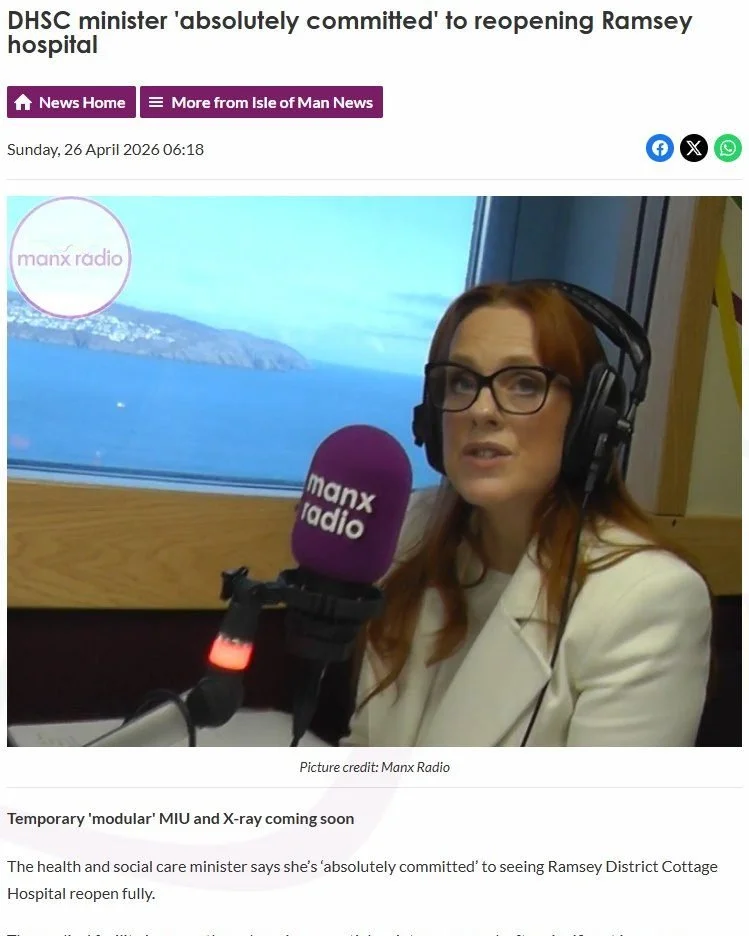 The latest comments from the Health and Social Care Minister on Ramsey District Cottage Hospital are welcome, as far as they go.

The Minister says she is committed to seeing the hospital reopen fully, and that a temporary modular Minor Injuries Unit