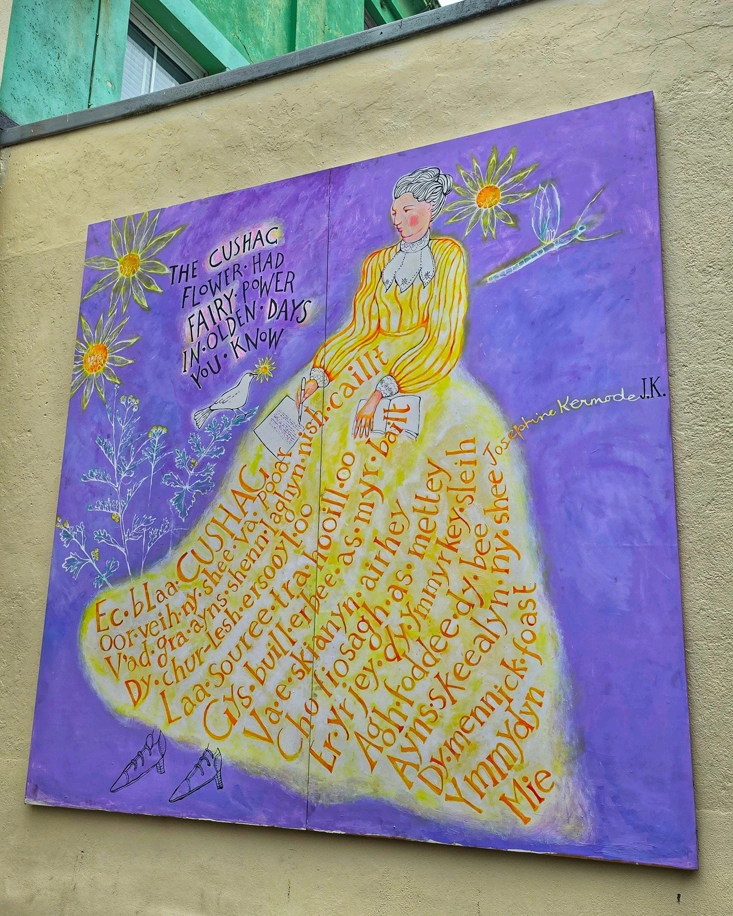 A lovely new bit of street art has appeared on Parliament Street, on the wall by The Snug.

The piece is based around To the Cushag&rsquo;s Friend by Manx poet Josephine Kermode, better known as Cushag. Kermode was born in Ramsey in 1852, at 73 Parli