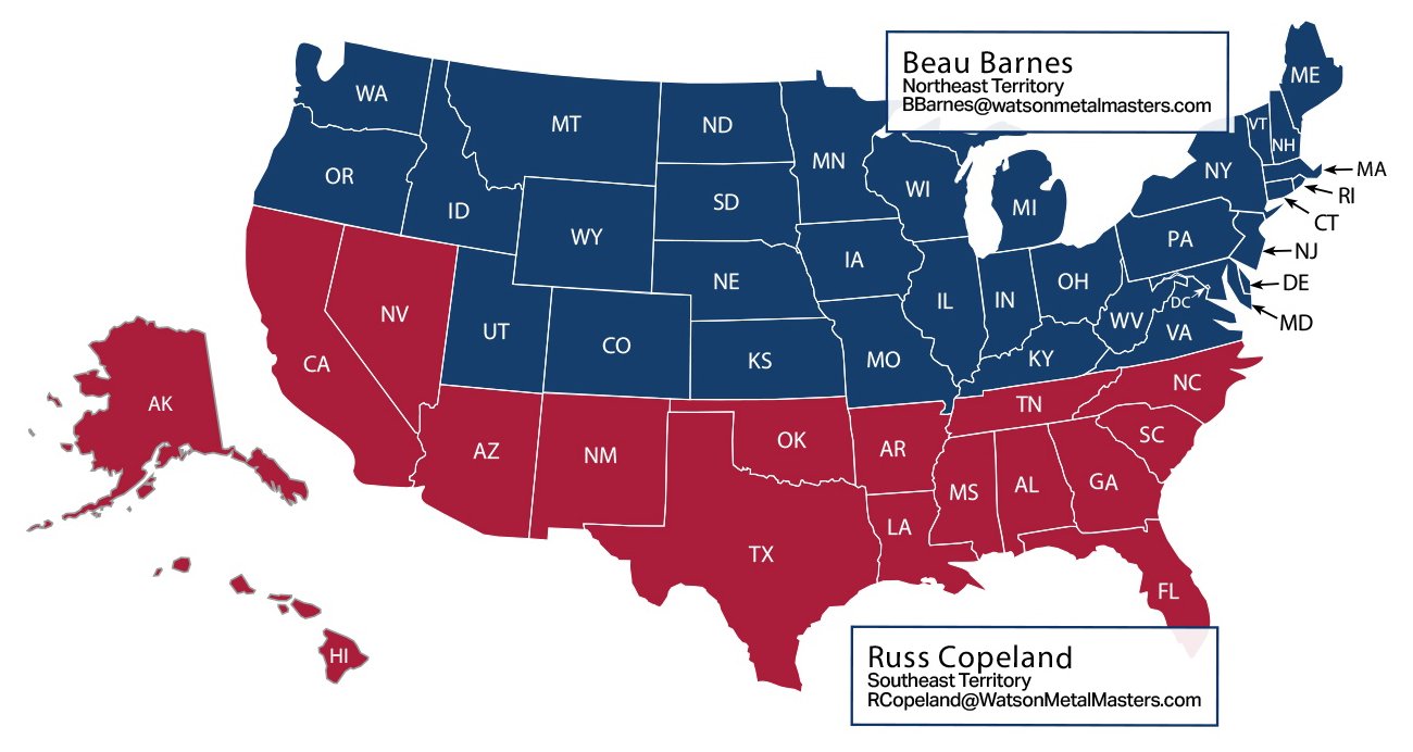 Map of the United States with states colored in red and blue, indicating different regions.