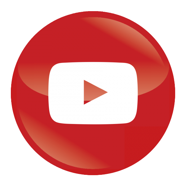 Red circular icon with a white play button in the center, symbolizing YouTube.
