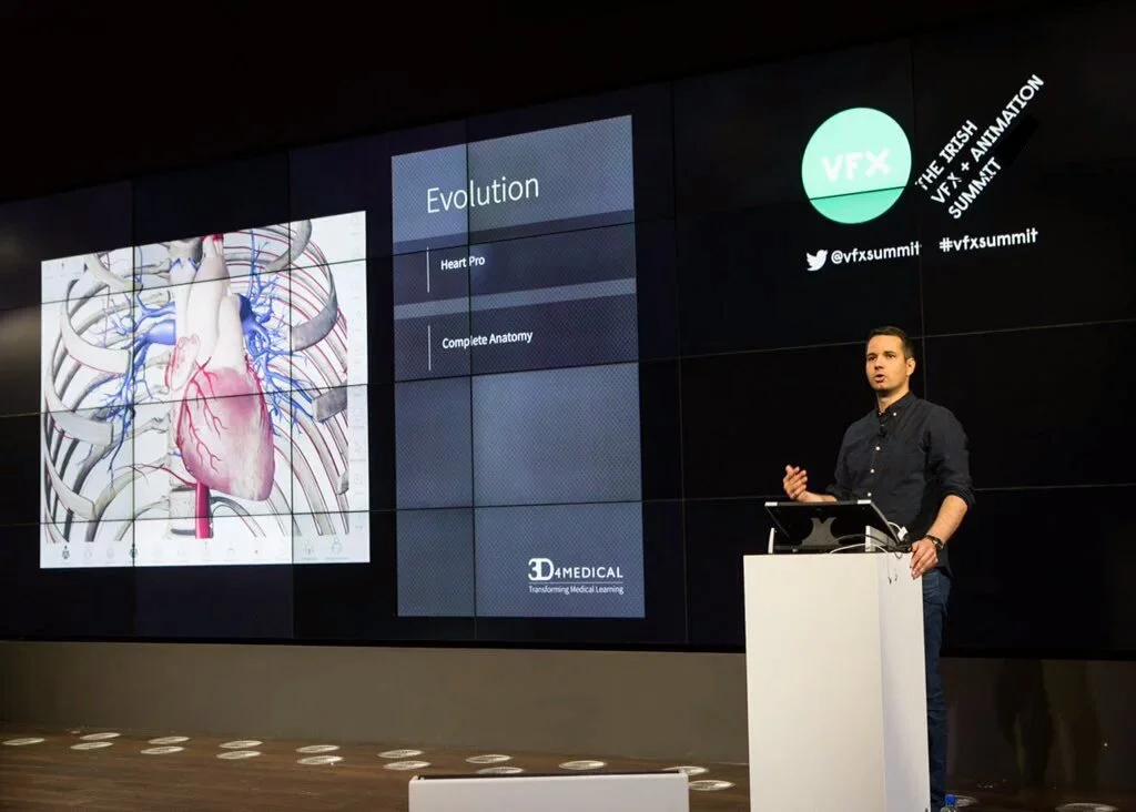 Gusztav Velicsek presenting Complete Anatomy content evolution at Irish VFX and Animation Summit