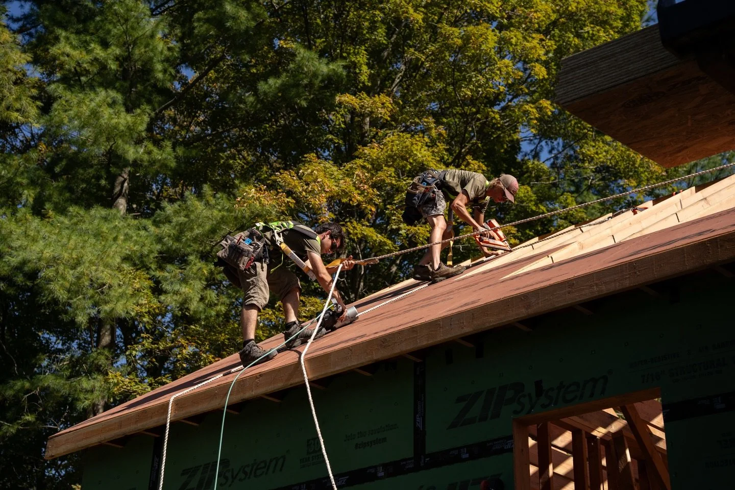Roof sheathing with @huberwood Zip system. Gets our frame dried in faster and the other trades moving. #carpenter #builder #addition #newconstruction