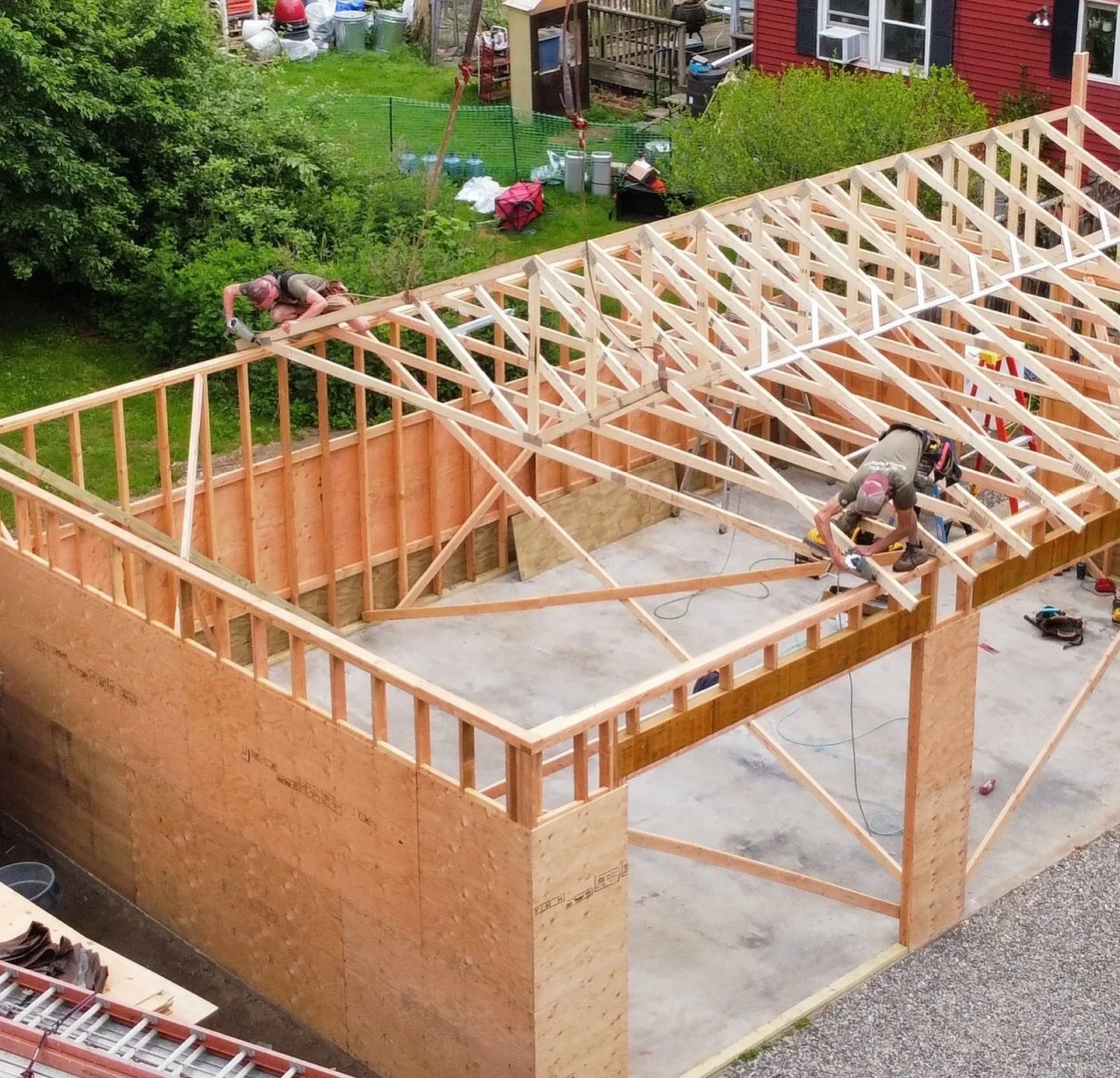 Trusses on Garage Build