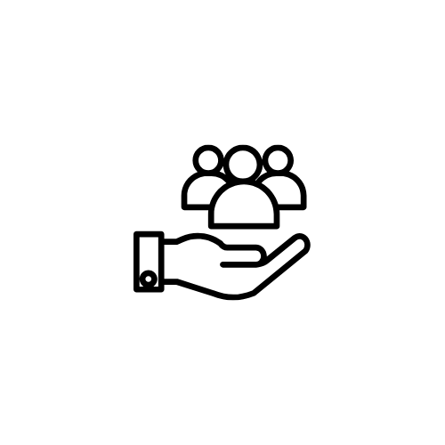 An illustration of a hand holding a group of three people.