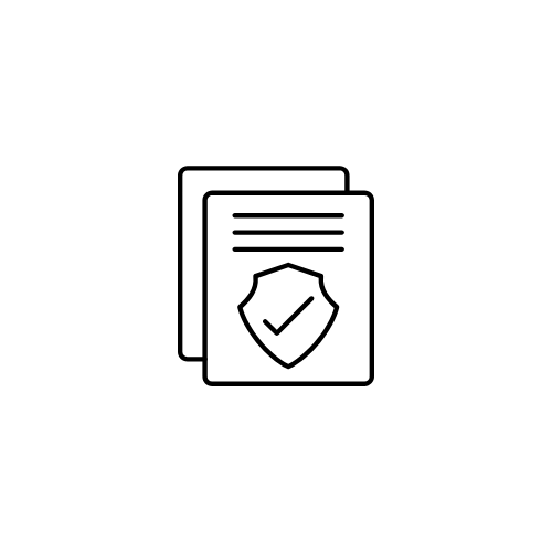 Outline icon of two documents, one with a shield and checkmark, representing security or protection of documents.