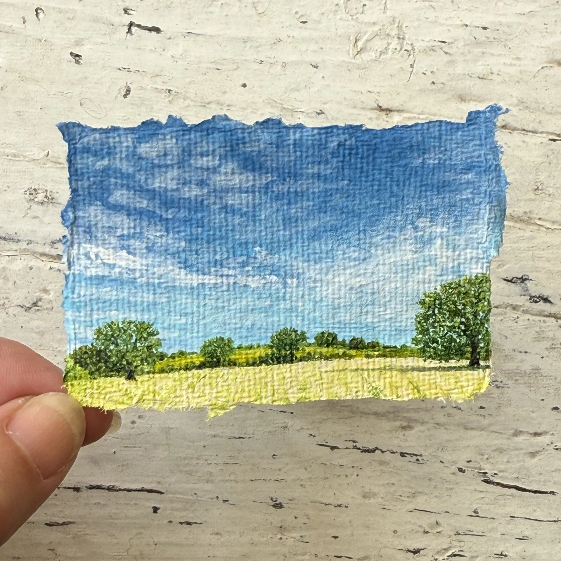 Miniature painting Sussex landscape fields