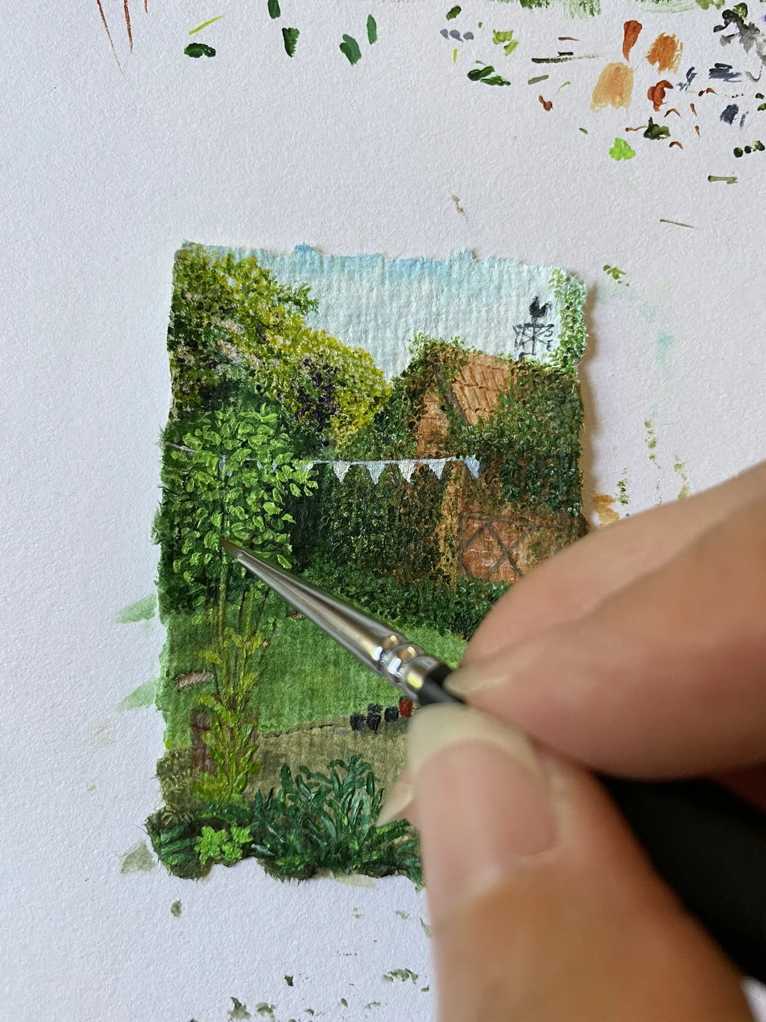 Commission miniature mini painting of a country garden by Tracey Hunter Dale