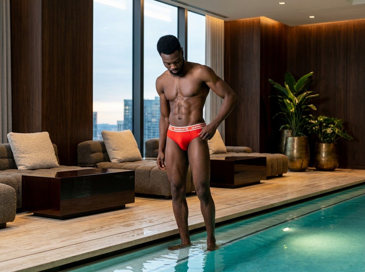 Mandate swim brief 2-pack in red and black, red brief front view