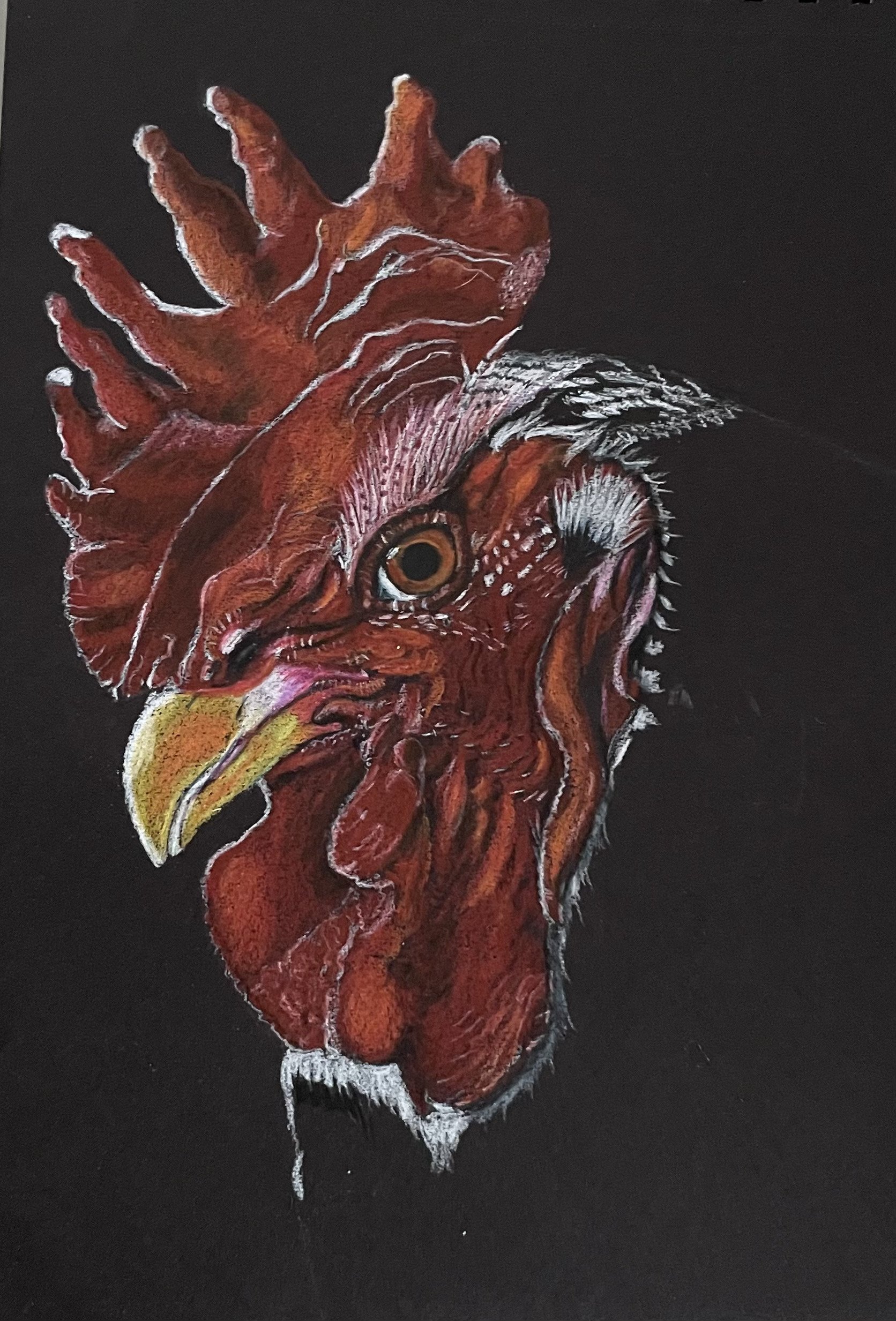 NAME: Rooster DESCRIPTION: The intricate details of the rooster's feathers and facial features are brought to life with meticulous attention to detail, capturing the essence of this proud bird with breathtaking realism. The rooster is a symbol of vig