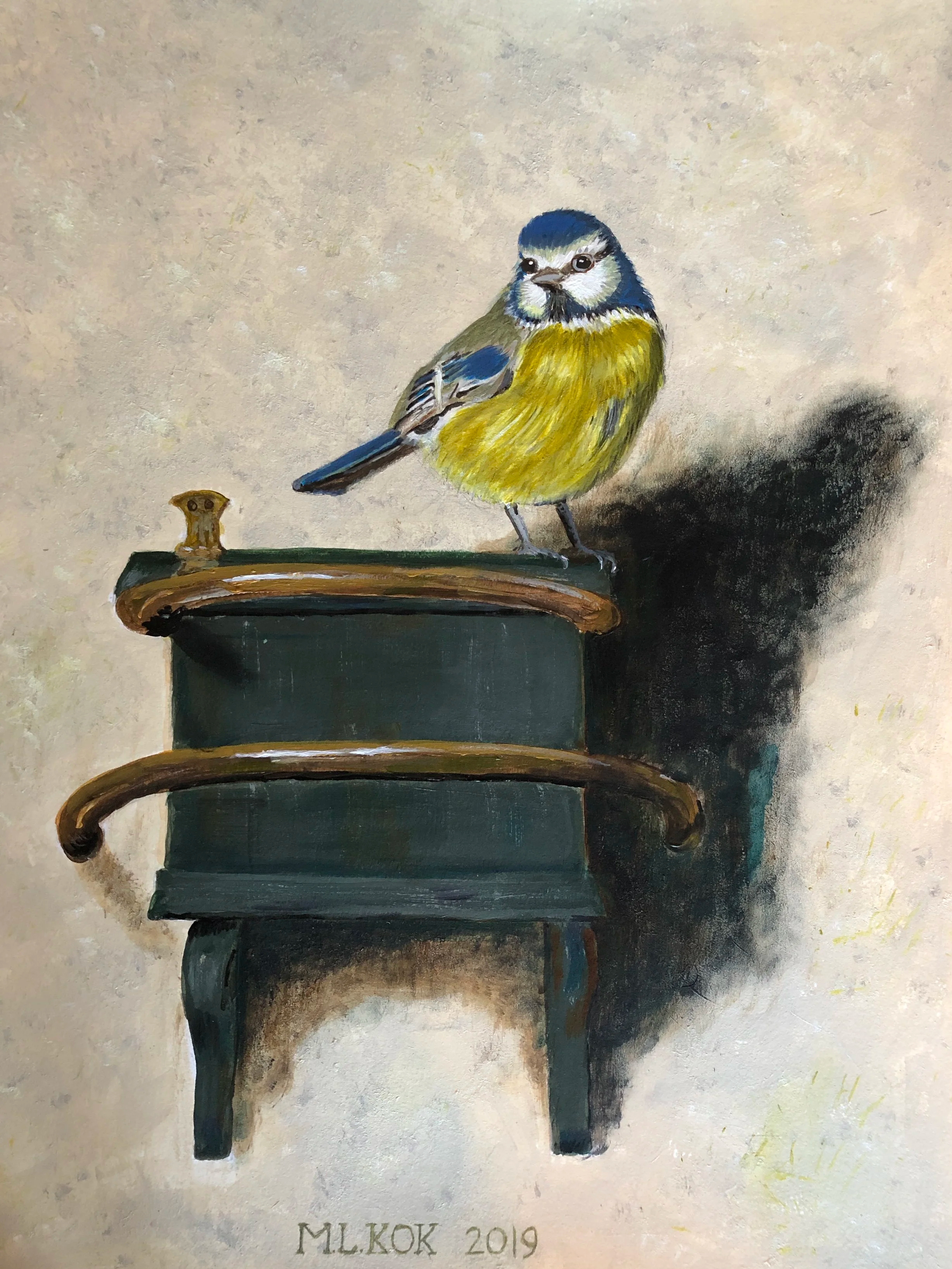 NAME: ‘t Pimpelmeesje
DESCRIPTION: Inspired by the masterpiece "Het Puttertje" of Carel Fabritius, I painted my own unique interpretation. It is a testament to my reverence for art history and the enduring legacy of the Dutch Golden Age. The blue tit