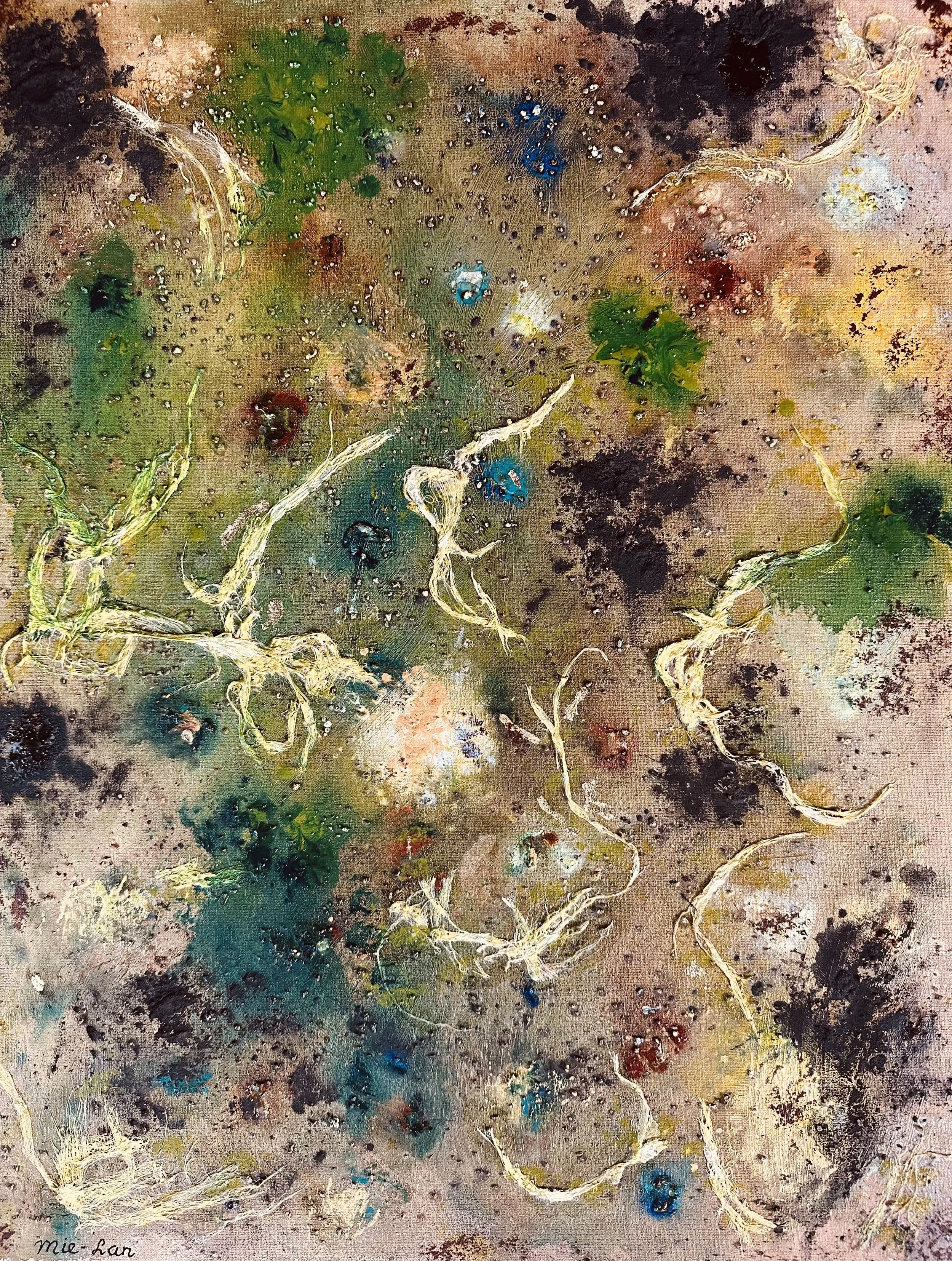 NAME: Confusion DESCRIPTION: “Confusion” reflects the unexpected reactions of people that sometimes surprise and unsettle me. The swirling textures and scattered colors echo the way emotions collide. The painting captures that moment when responses d