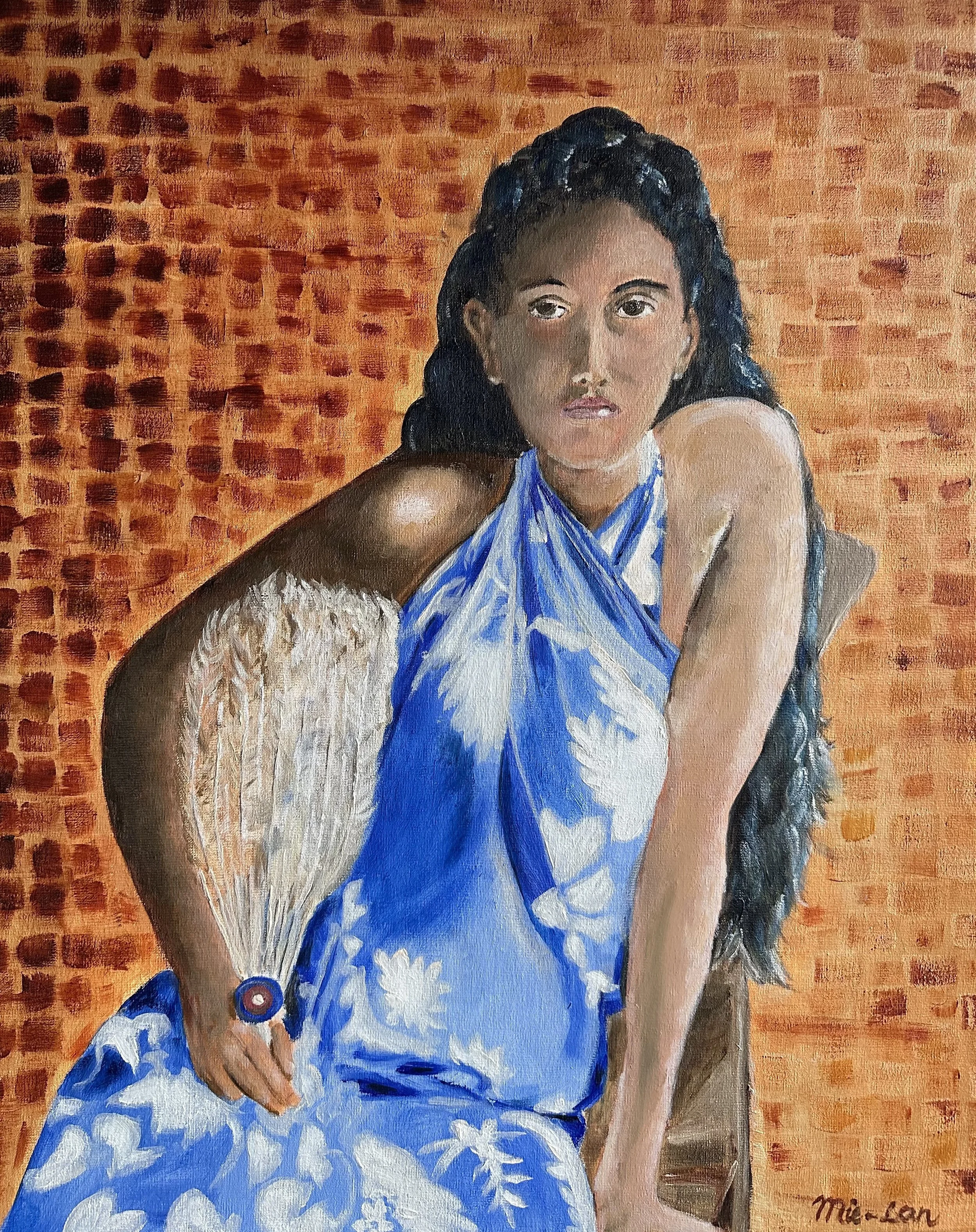 NAME: Tahitian Girl DESCRIPTION: This evocative artwork pays homage to the spirit and allure of the Tahitian girl immortalized by Gauguin, capturing her grace, strength, and radiant charm in vibrant hues and exquisite detail. At the heart of the pain