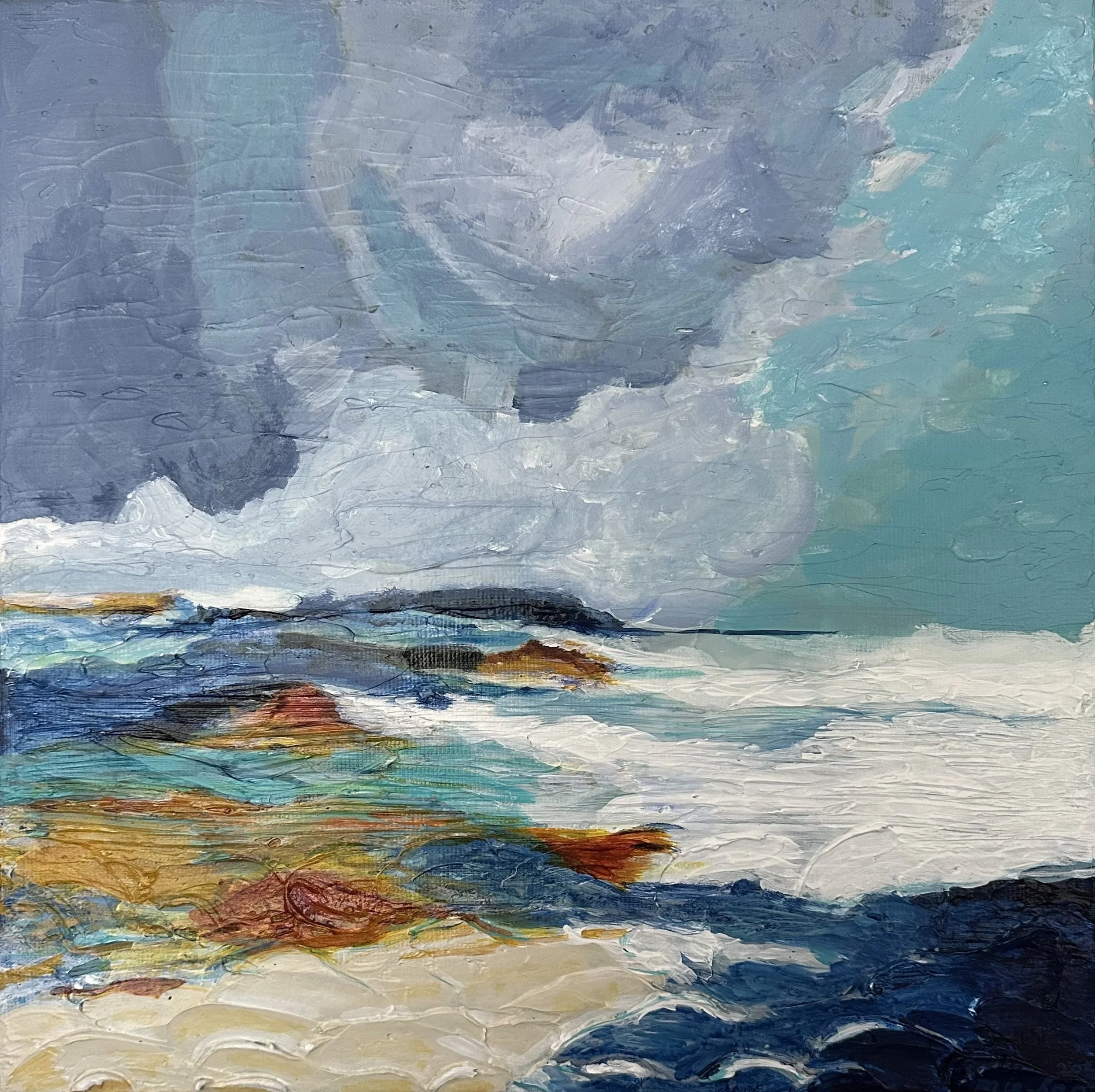 NAME: Foaming Sea
DESCRIPTION: The sky and the sea are such a beautiful thema to paint. To create an extra dimension, I have used a thick medium before starting to paint. ⁠I am always impressed by the forces of nature.⁠
MATERIAL: Mixed Media on Canva