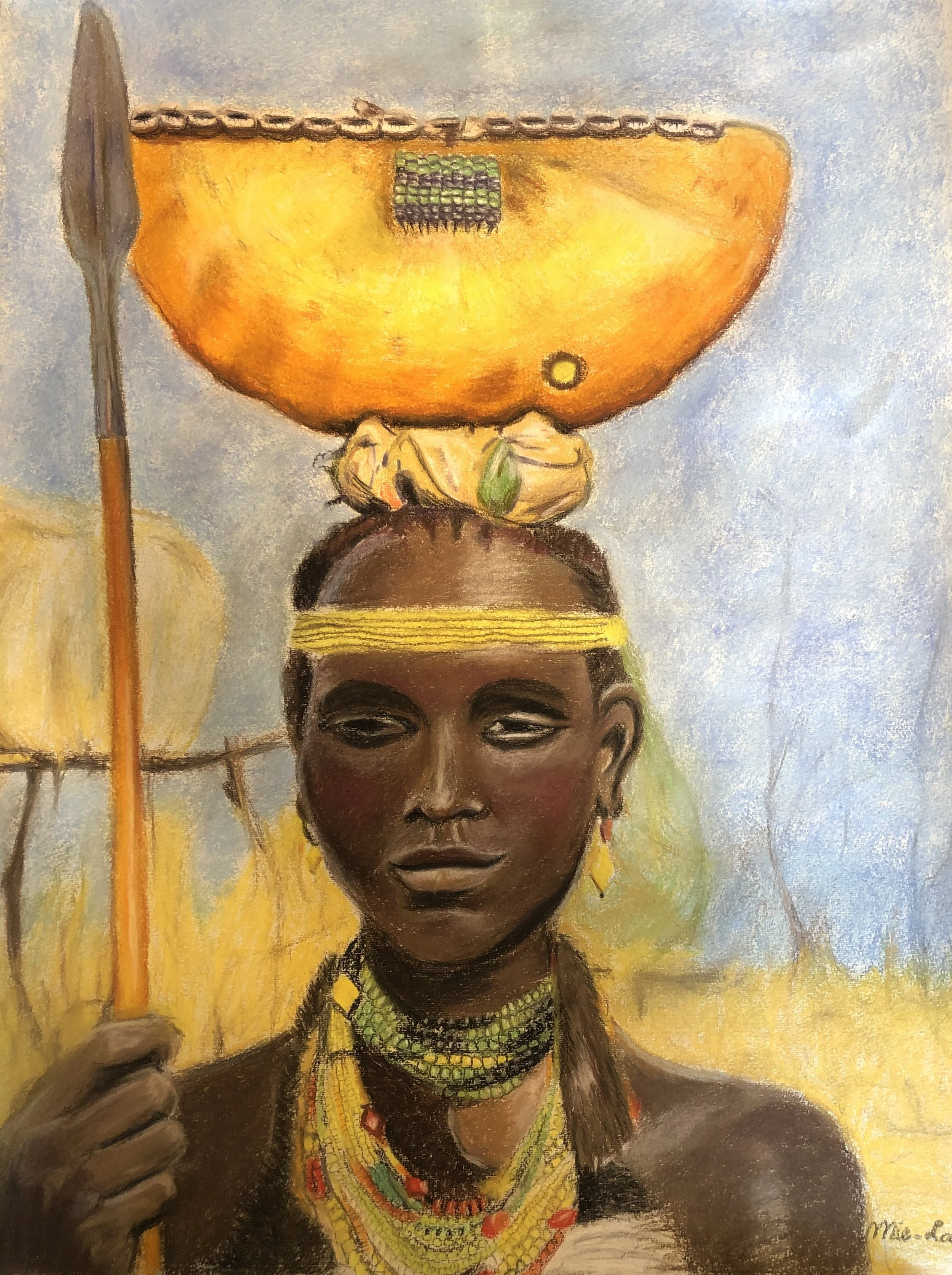 NAME:  Girl with the Pumpkin DESCRIPTION: Drawing inspiration from African traditions and customs, our artwork celebrates the rich cultural heritage of the continent. The portrait of the African lady with her pumpkin serves as a tribute to the resili